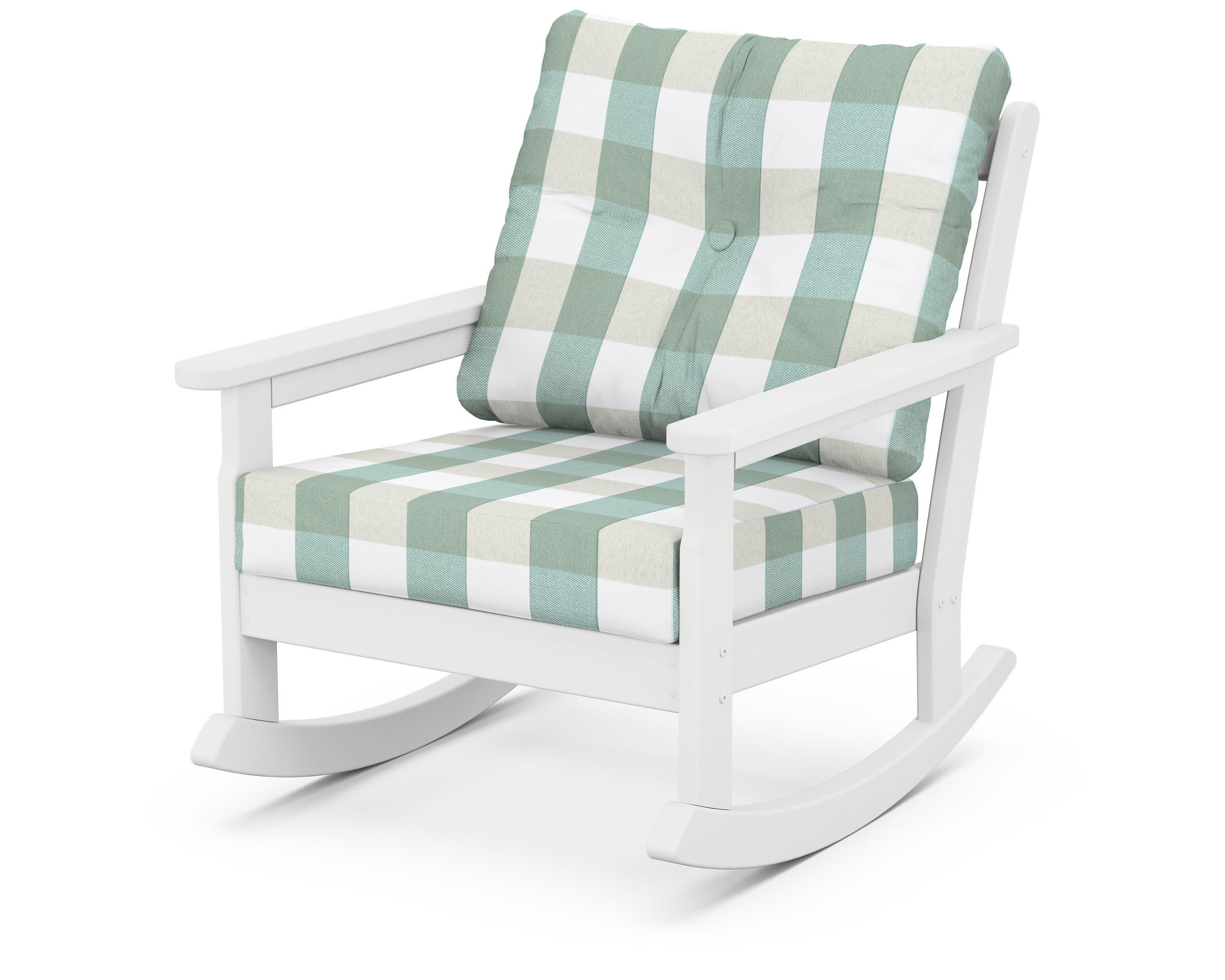 Vineyard Deep Seating Rocking Chair in White / Buffalo Plaid Glacier Spa