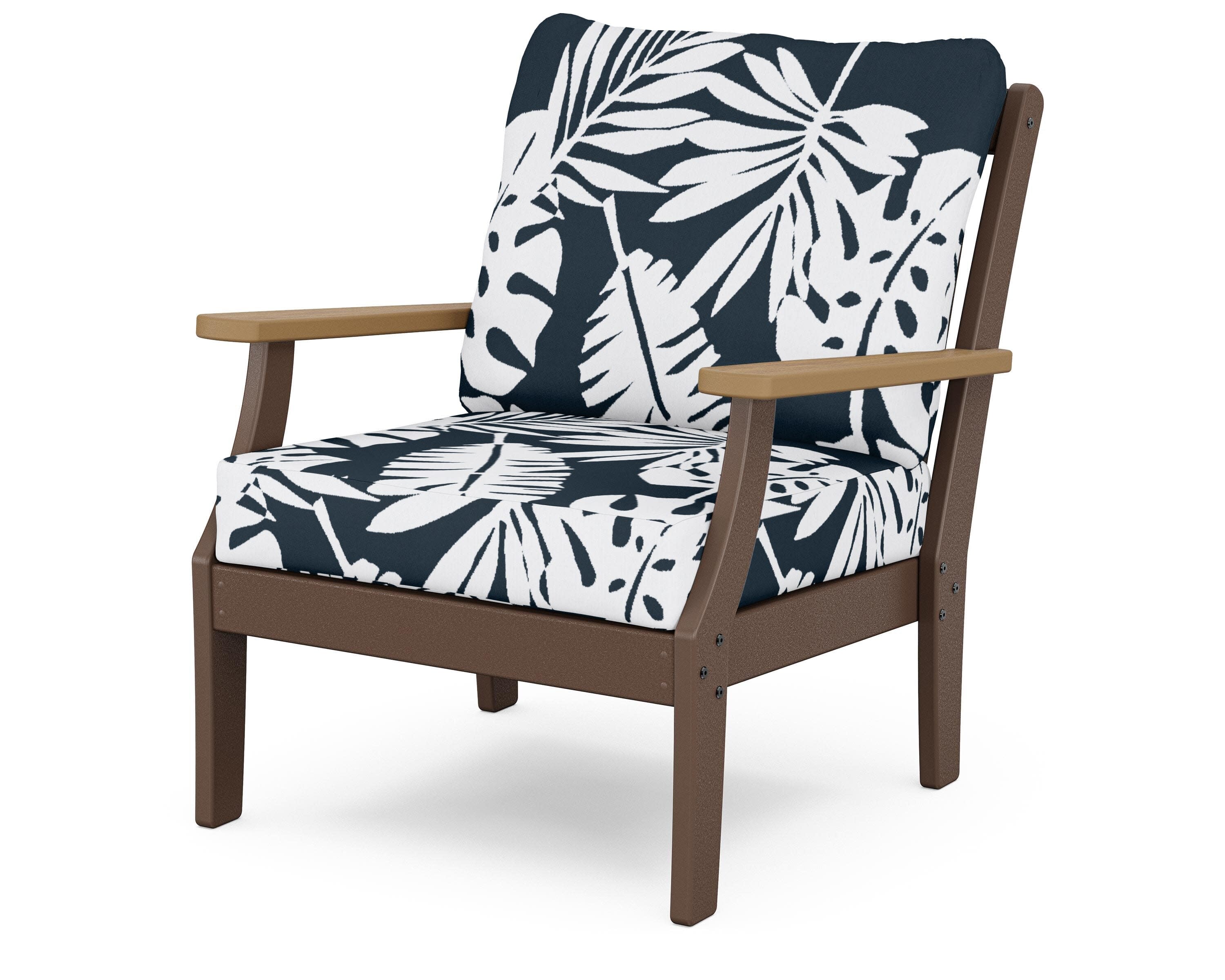 Braxton Deep Seating Chair in Mahogany / Natural / Leaf Marine Indigo