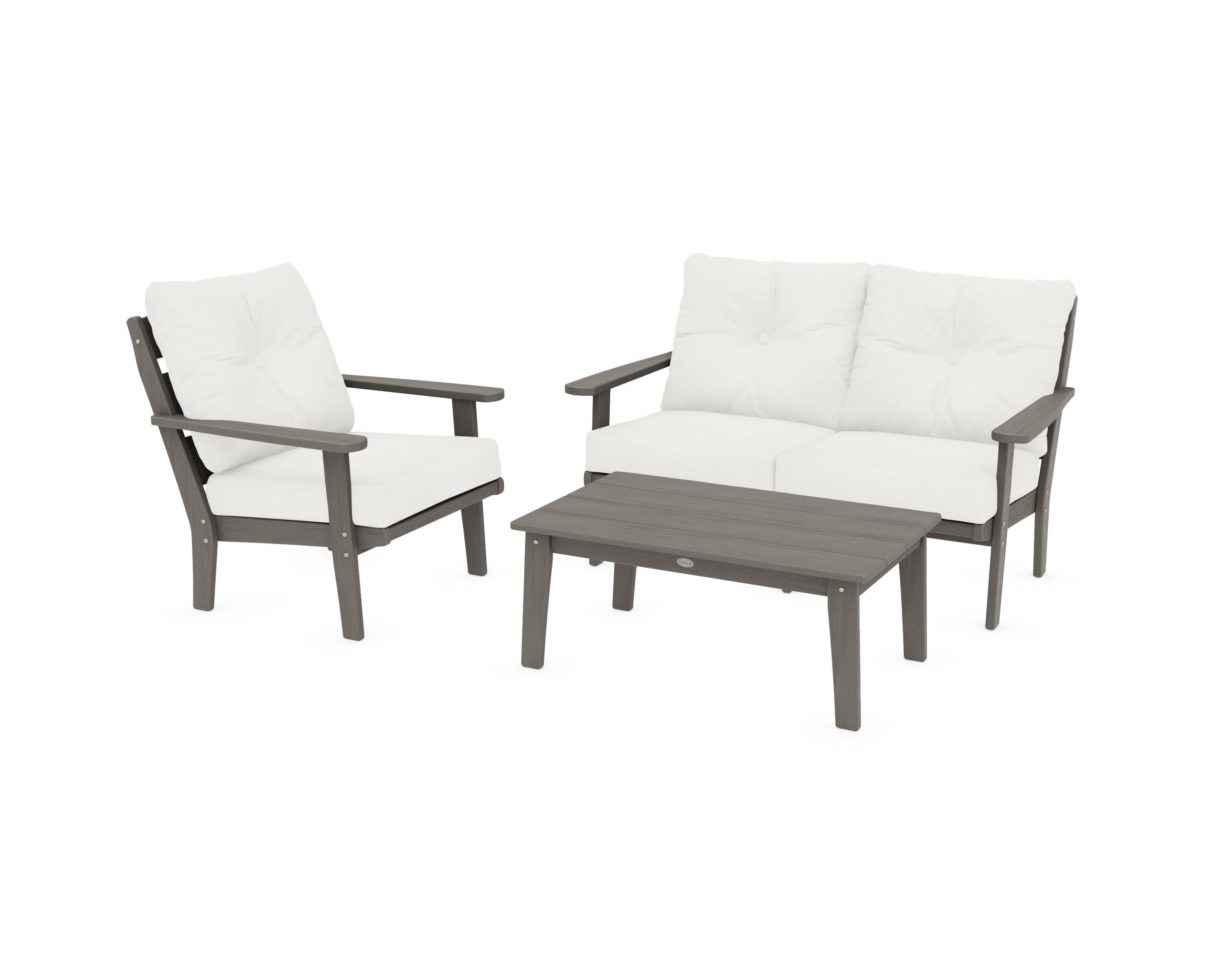 Lakeside 3-Piece Deep Seating Set in Driftwood / Natural Linen