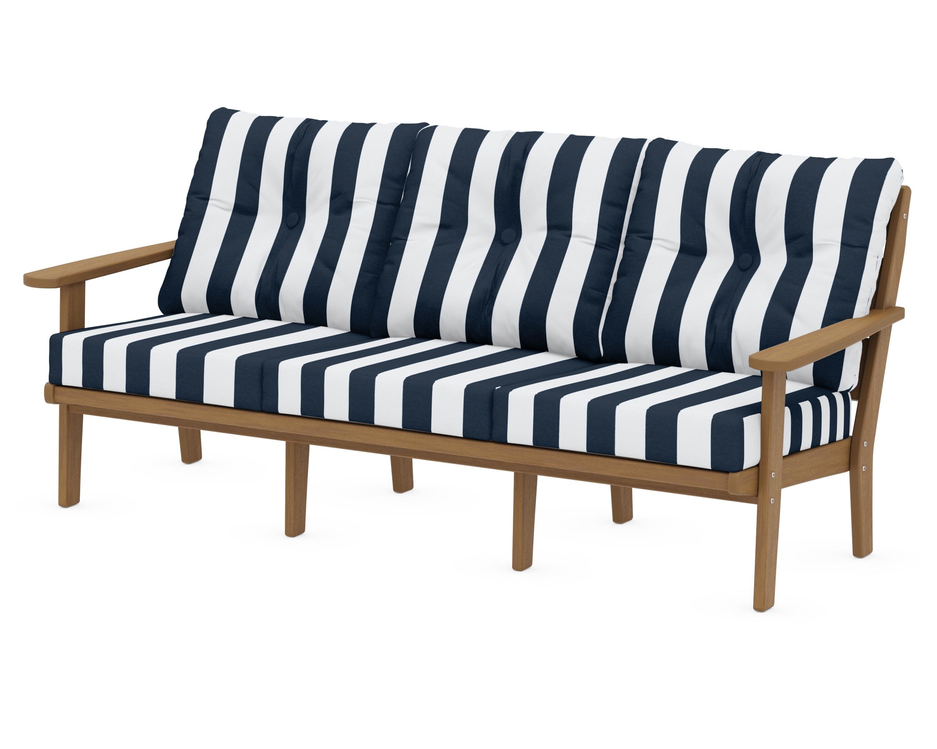 Lakeside Deep Seating Sofa in Natural / Cabana Stripe Marine Indigo