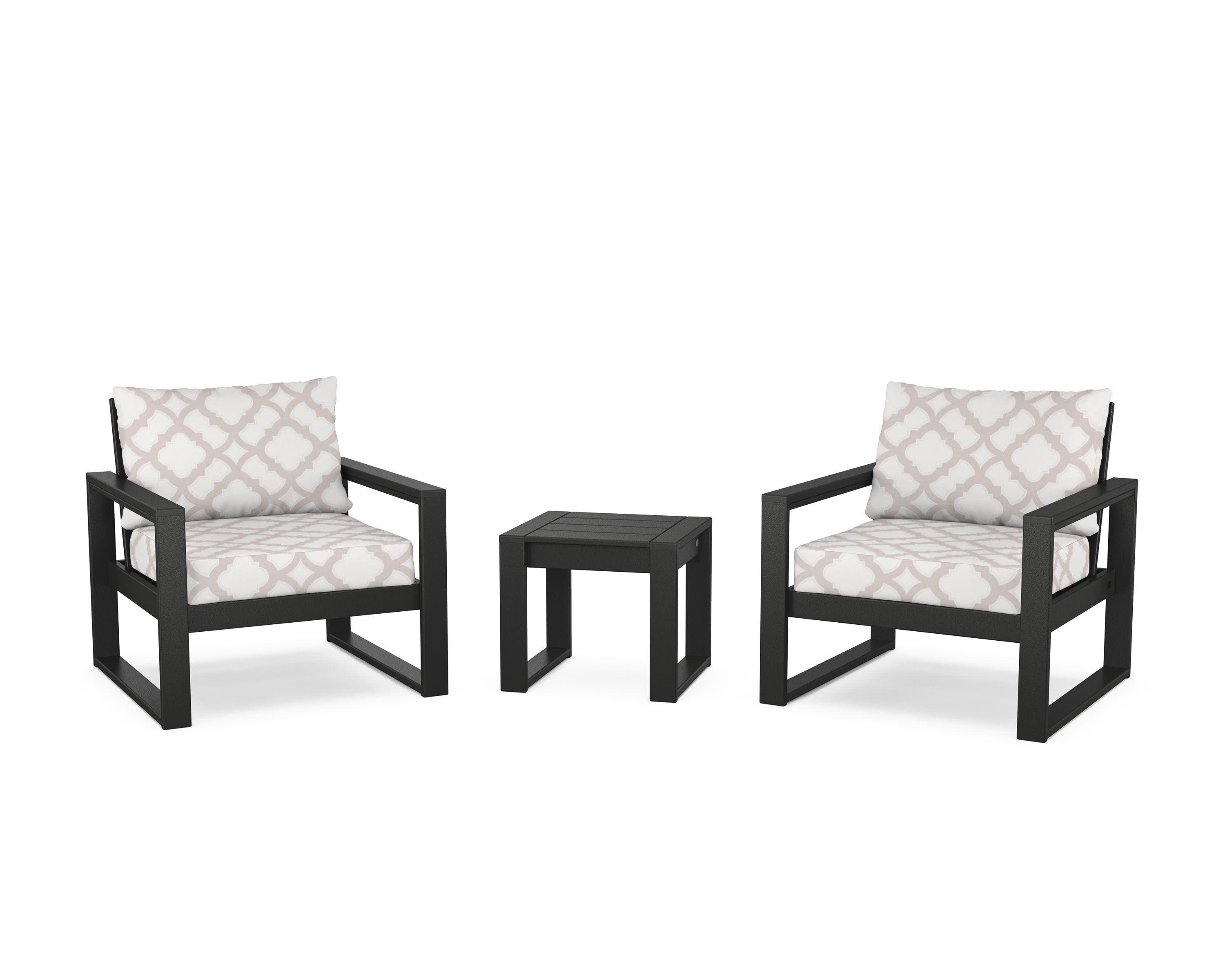 EDGE Sectional 3-Piece Deep Seating Set in Black / Trellis Dune Burlap