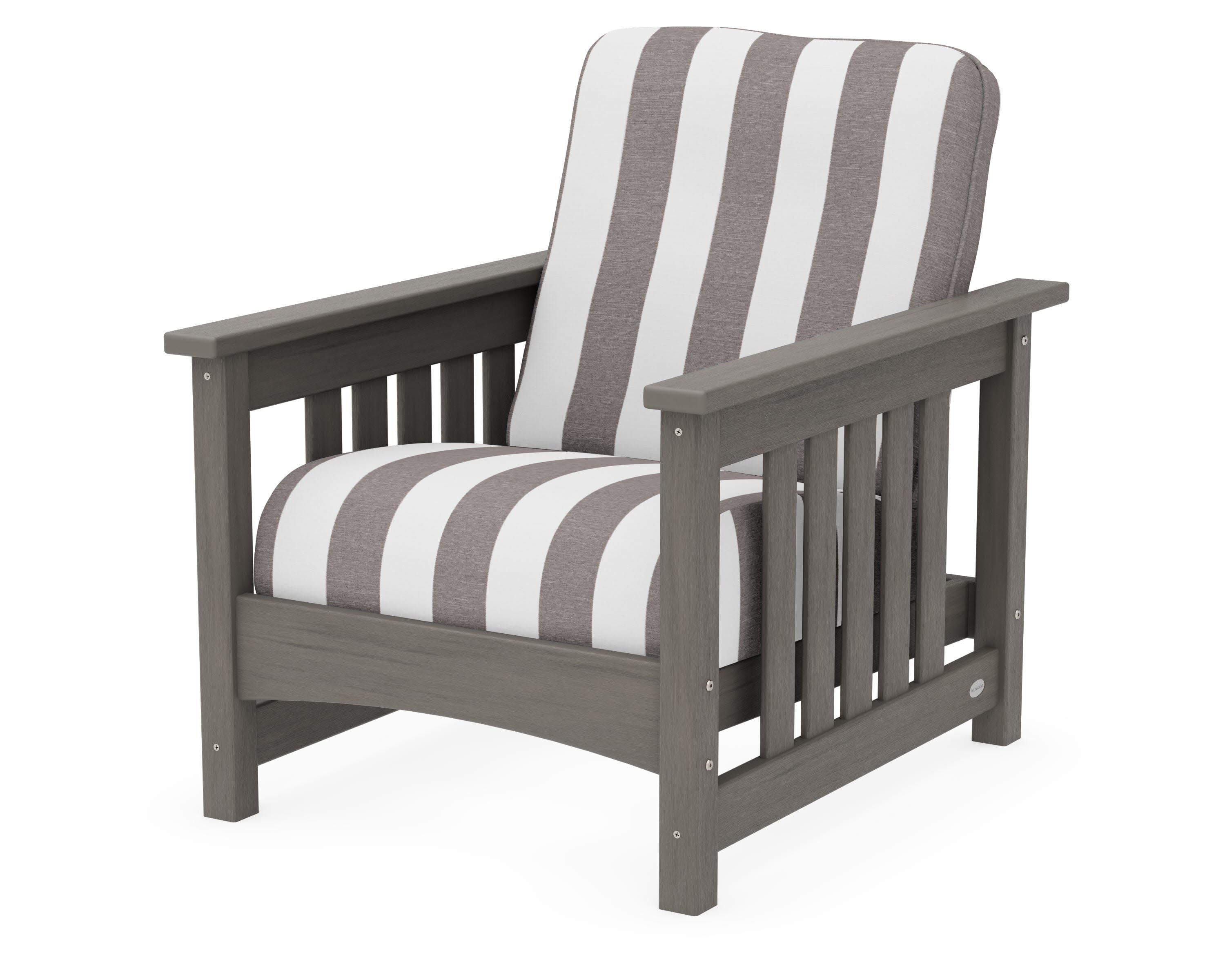 Club Mission Chair in Driftwood / Cabana Stripe Grey Mist