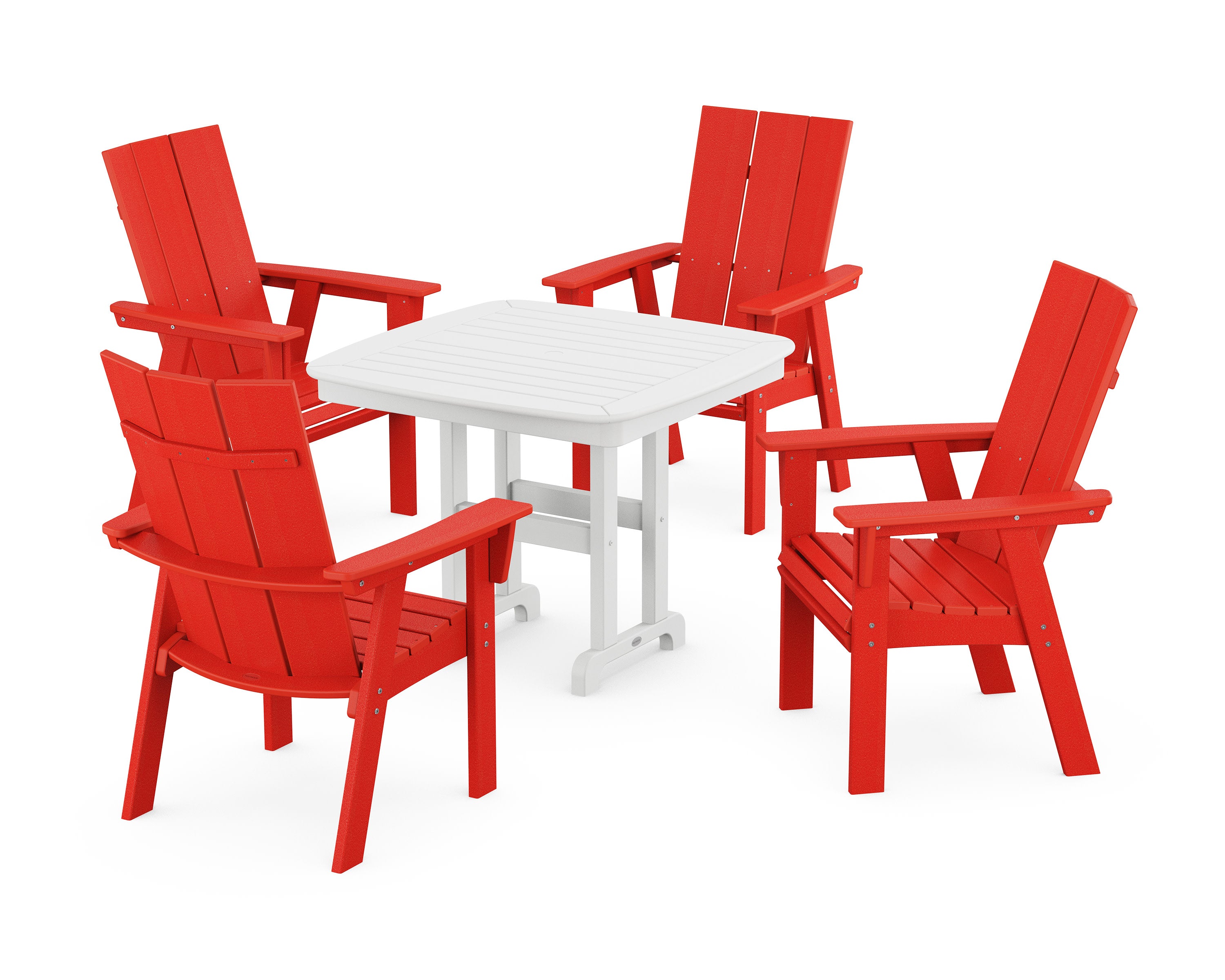 Modern Curveback Adirondack 5-Piece Dining Set in Sunset Red / White