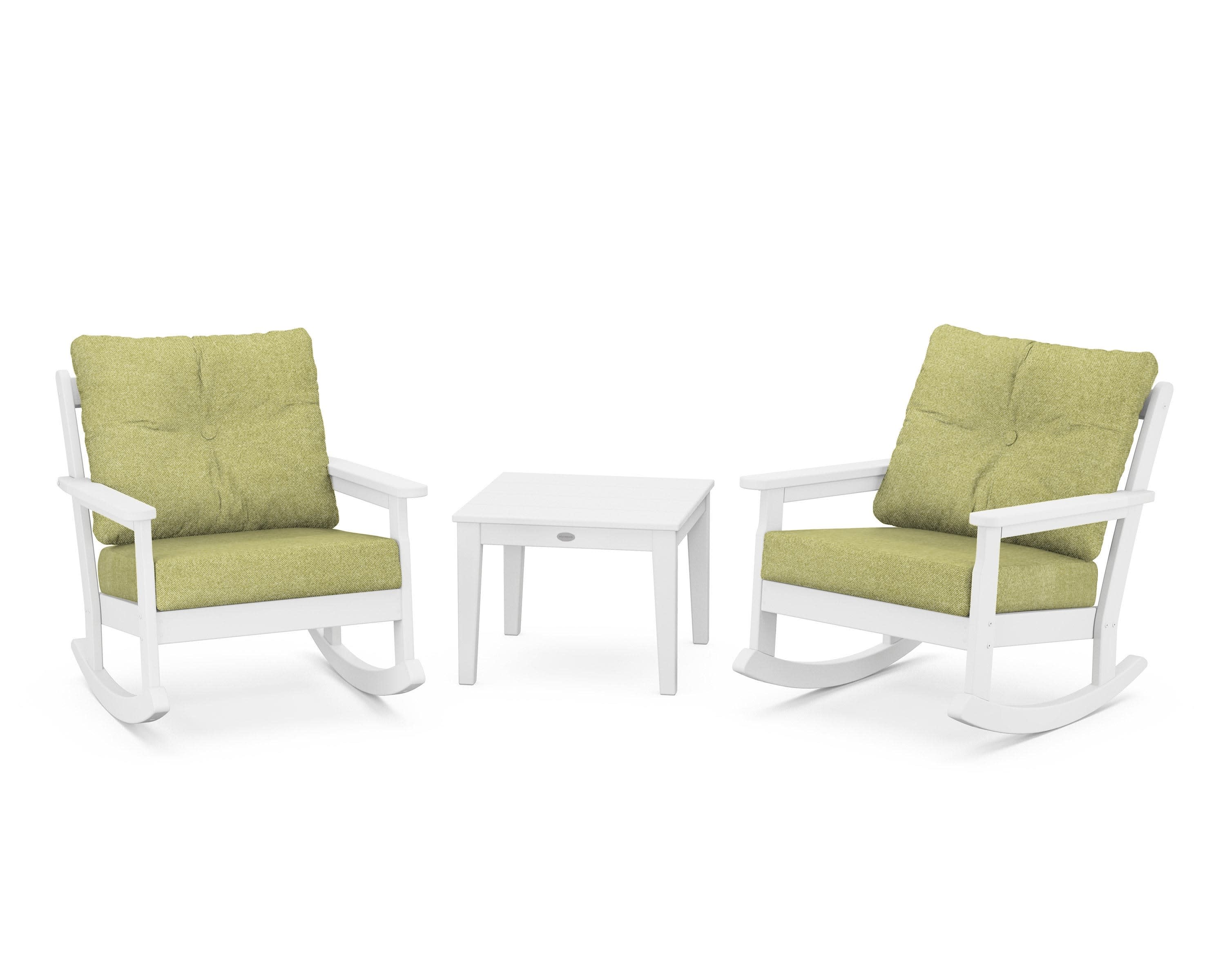 Vineyard 3-Piece Deep Seating Rocker Set in White / Chartreuse Boucle