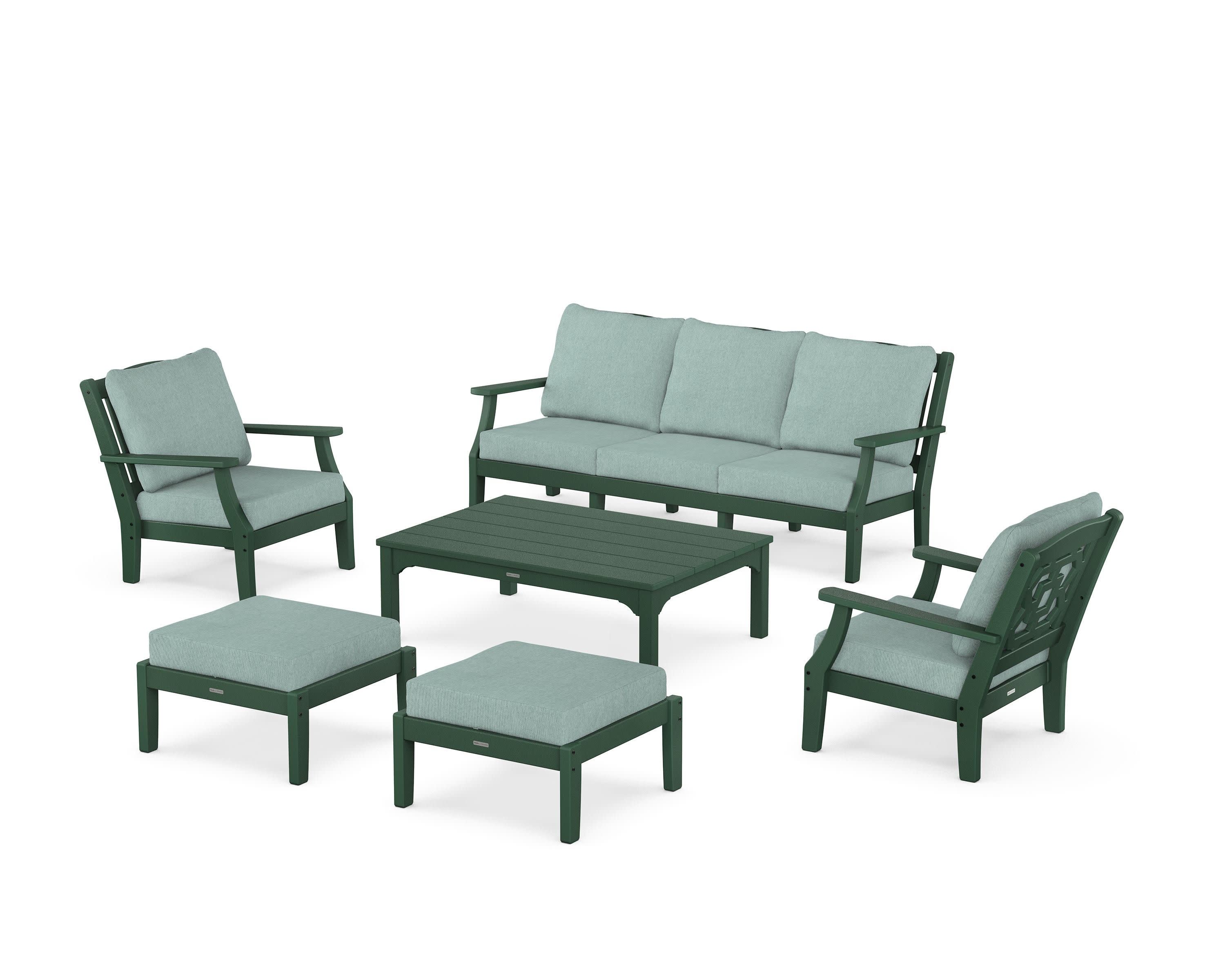 Chinoiserie 6-Piece Lounge Sofa Set in Green / Glacier Spa