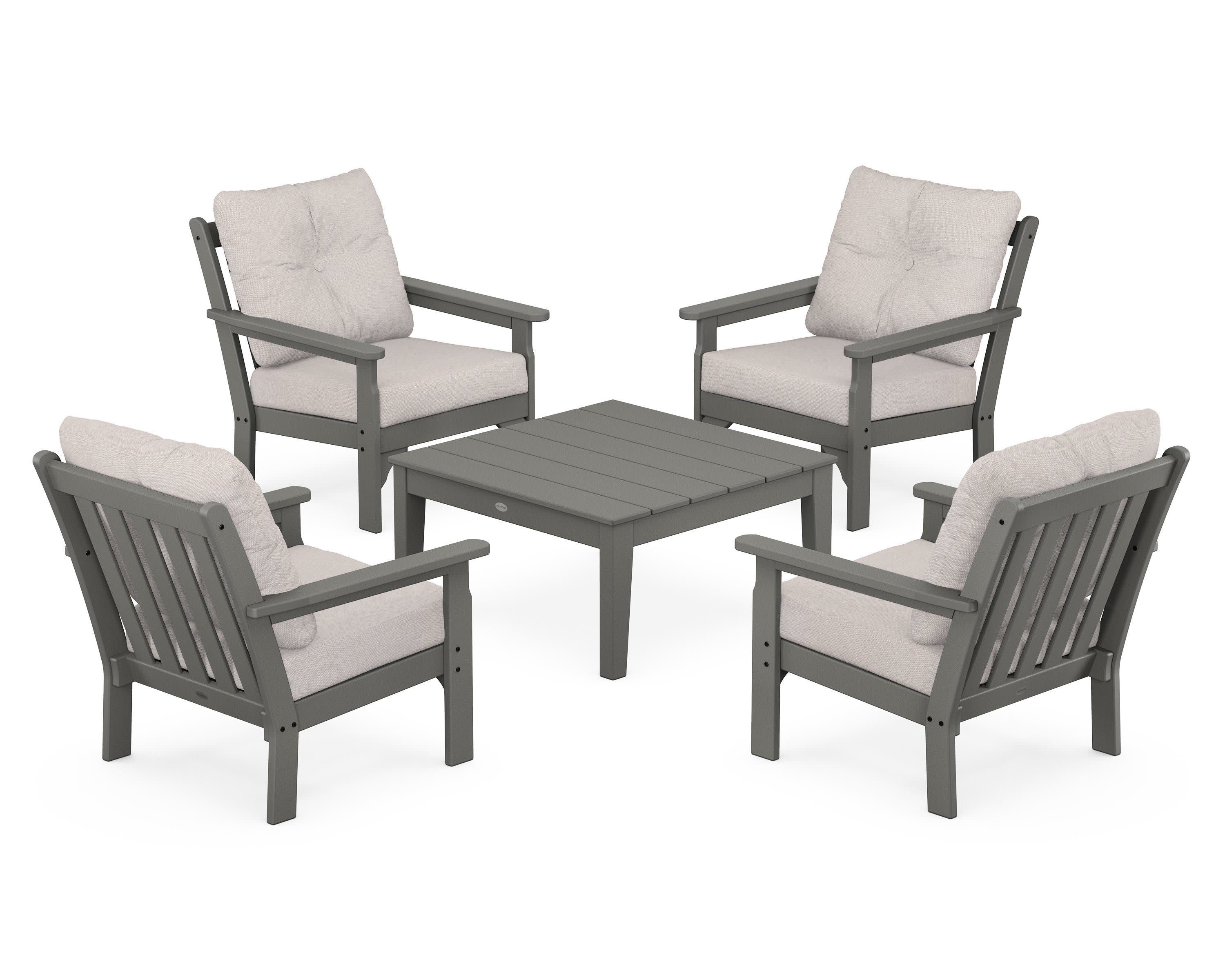 Vineyard 5-Piece Deep Seating Conversation Set in Slate Grey / Dune Burlap