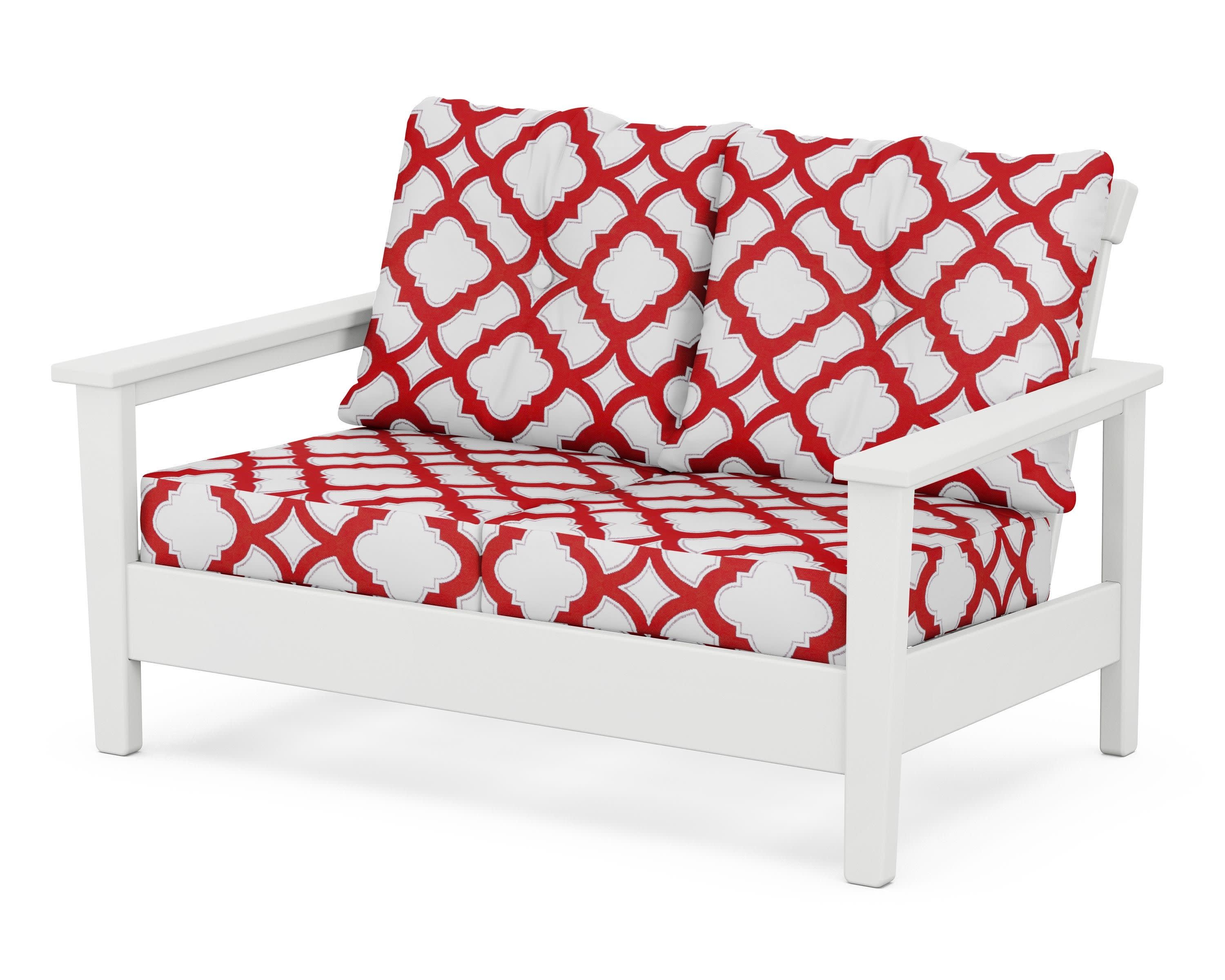 Prescott Deep Seating Loveseat in White / Trellis Crimson