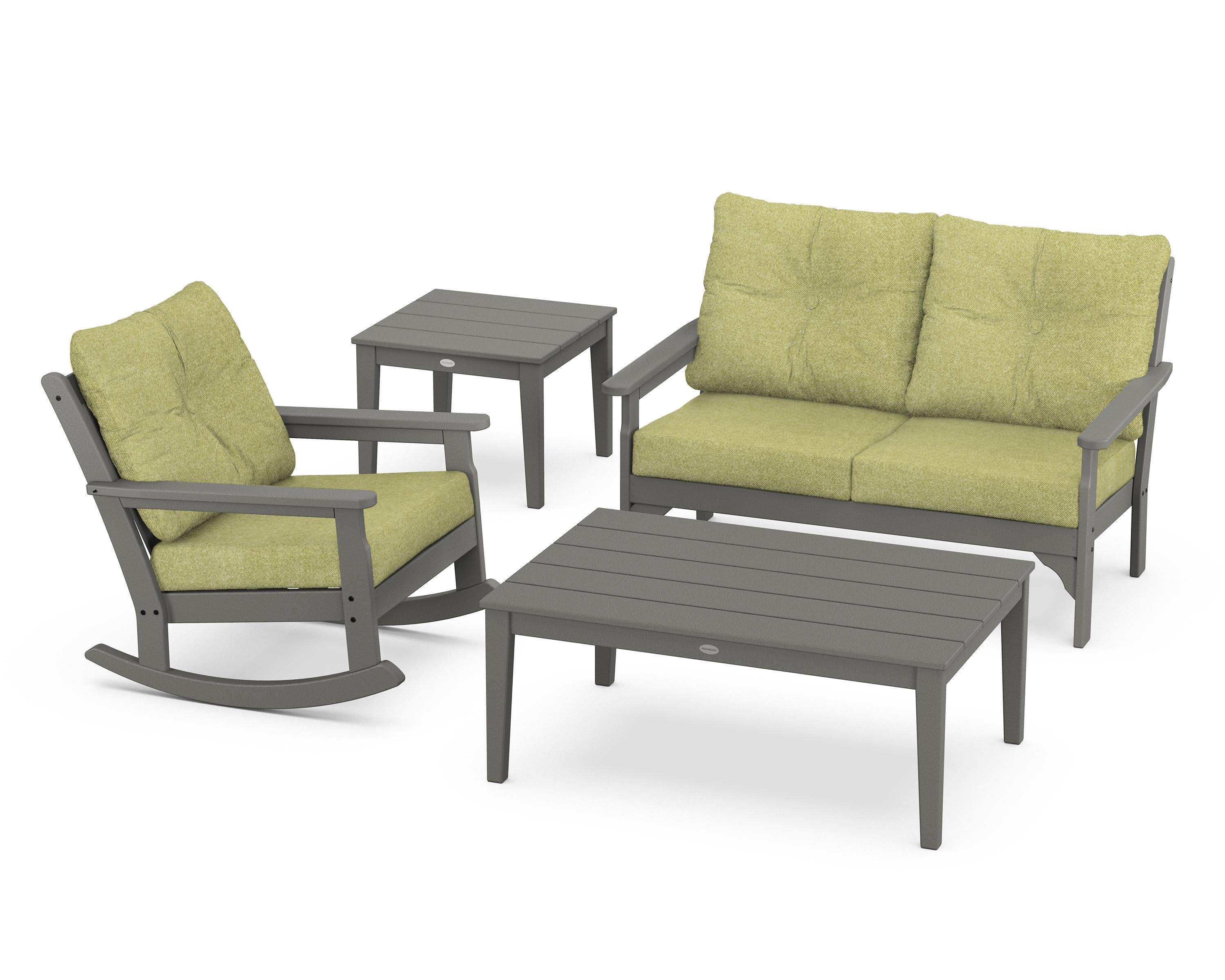 Vineyard 4-Piece Deep Seating Rocker Set in Slate Grey / Chartreuse Boucle