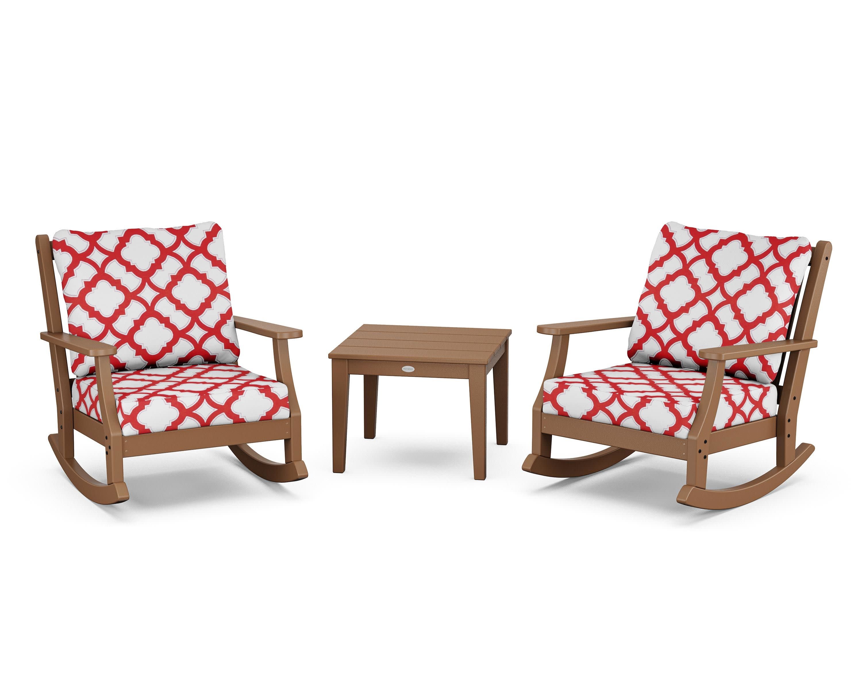 Wovendale 3-Piece Deep Seating Rocker Set in Teak / Trellis Crimson