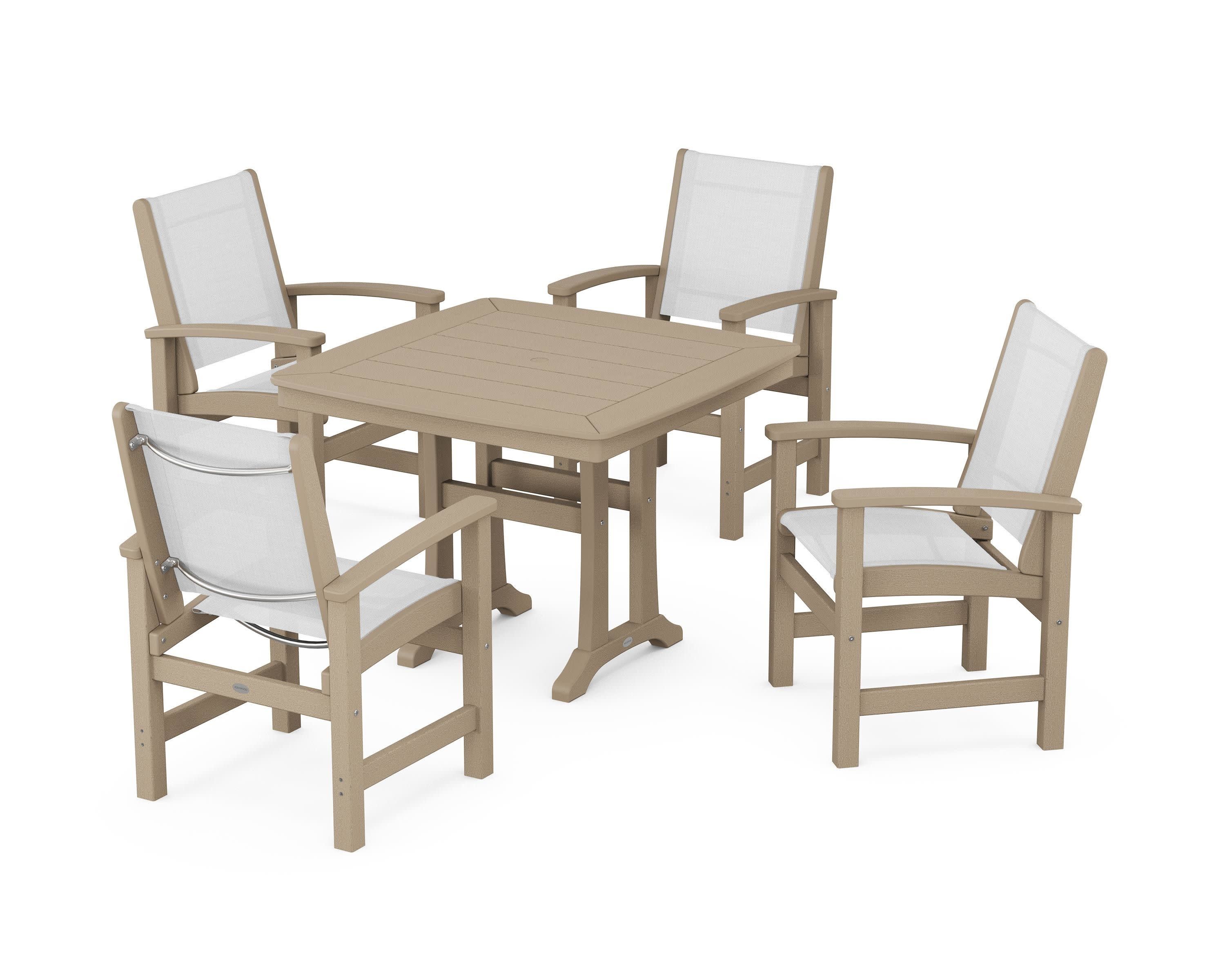 Coastal 5-Piece Dining Set with Trestle Legs in Vintage Sahara / White Sling