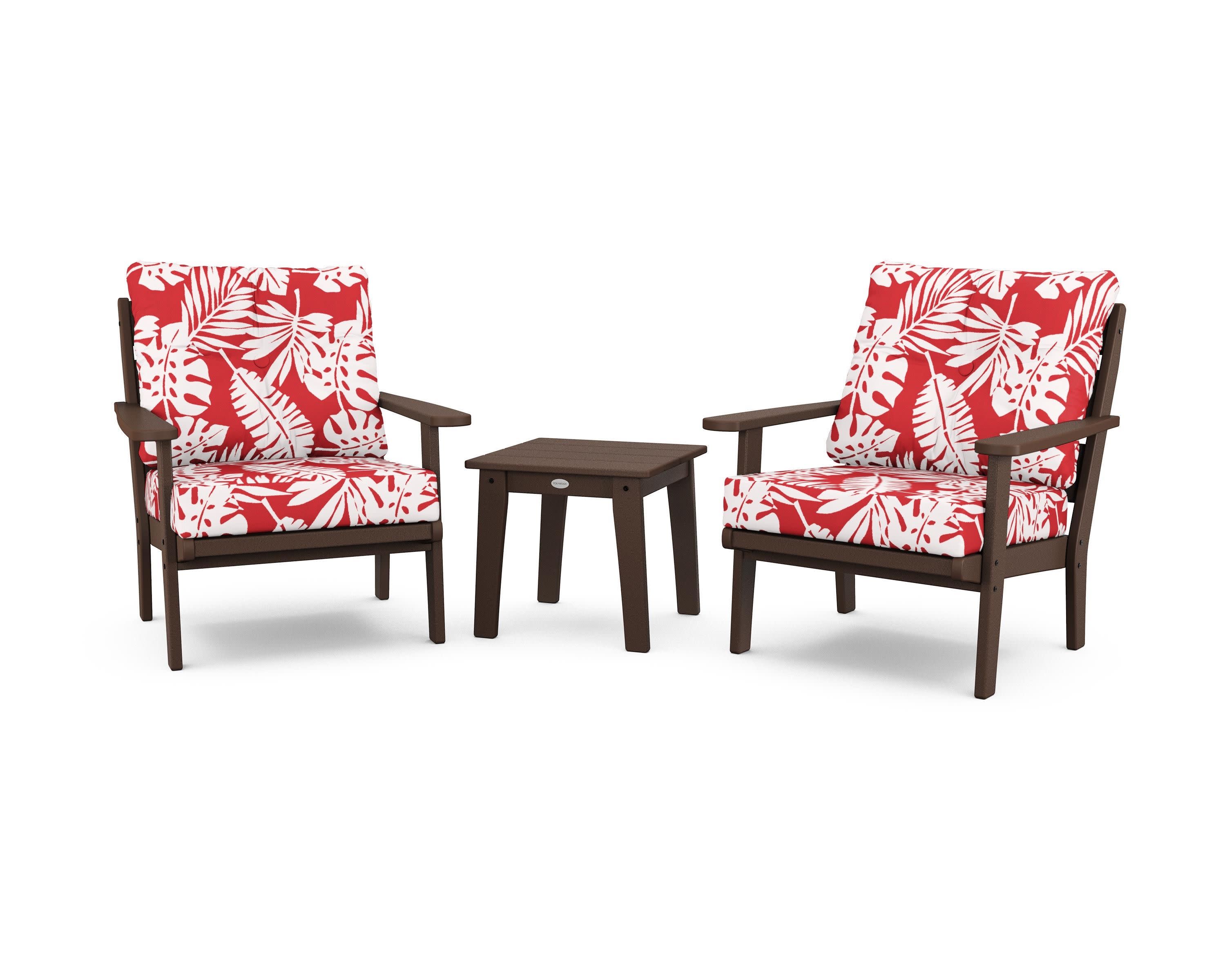 Lakeside 3-Piece Deep Seating Chair Set in Mahogany / Leaf Crimson