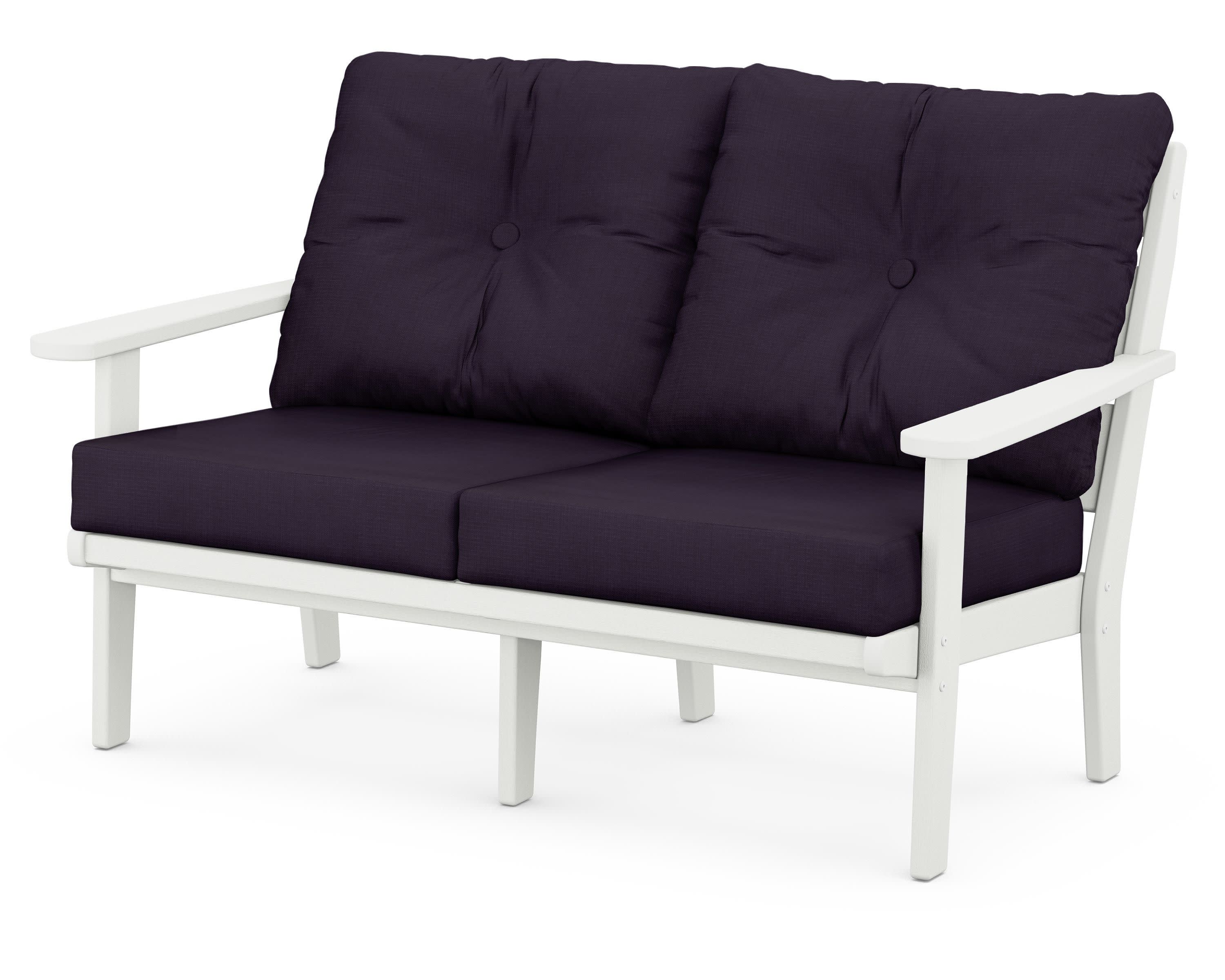 Lakeside Deep Seating Loveseat in Vintage White / Navy Linen