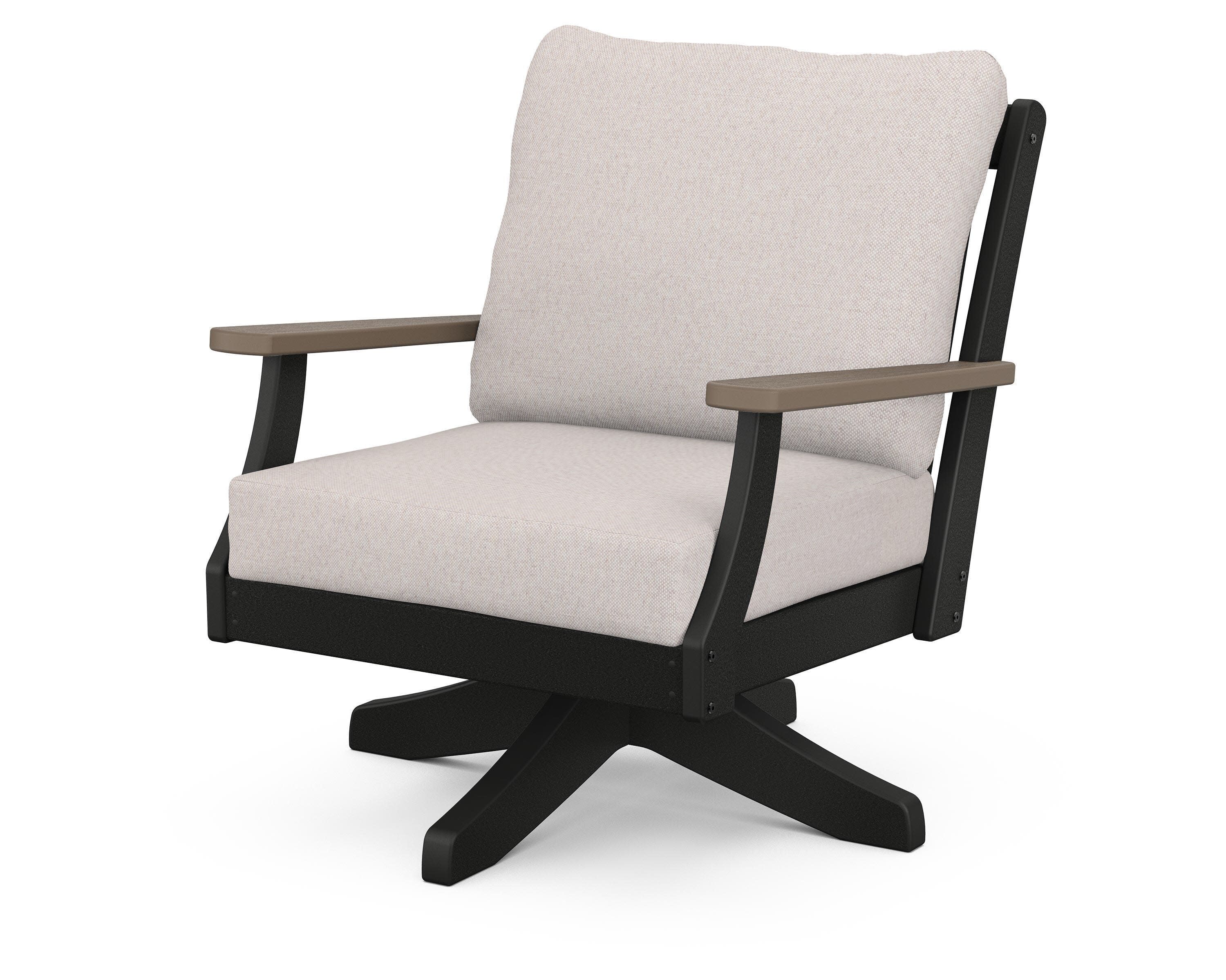 Braxton Deep Seating Swivel Chair in Black / Kona / Dune Burlap