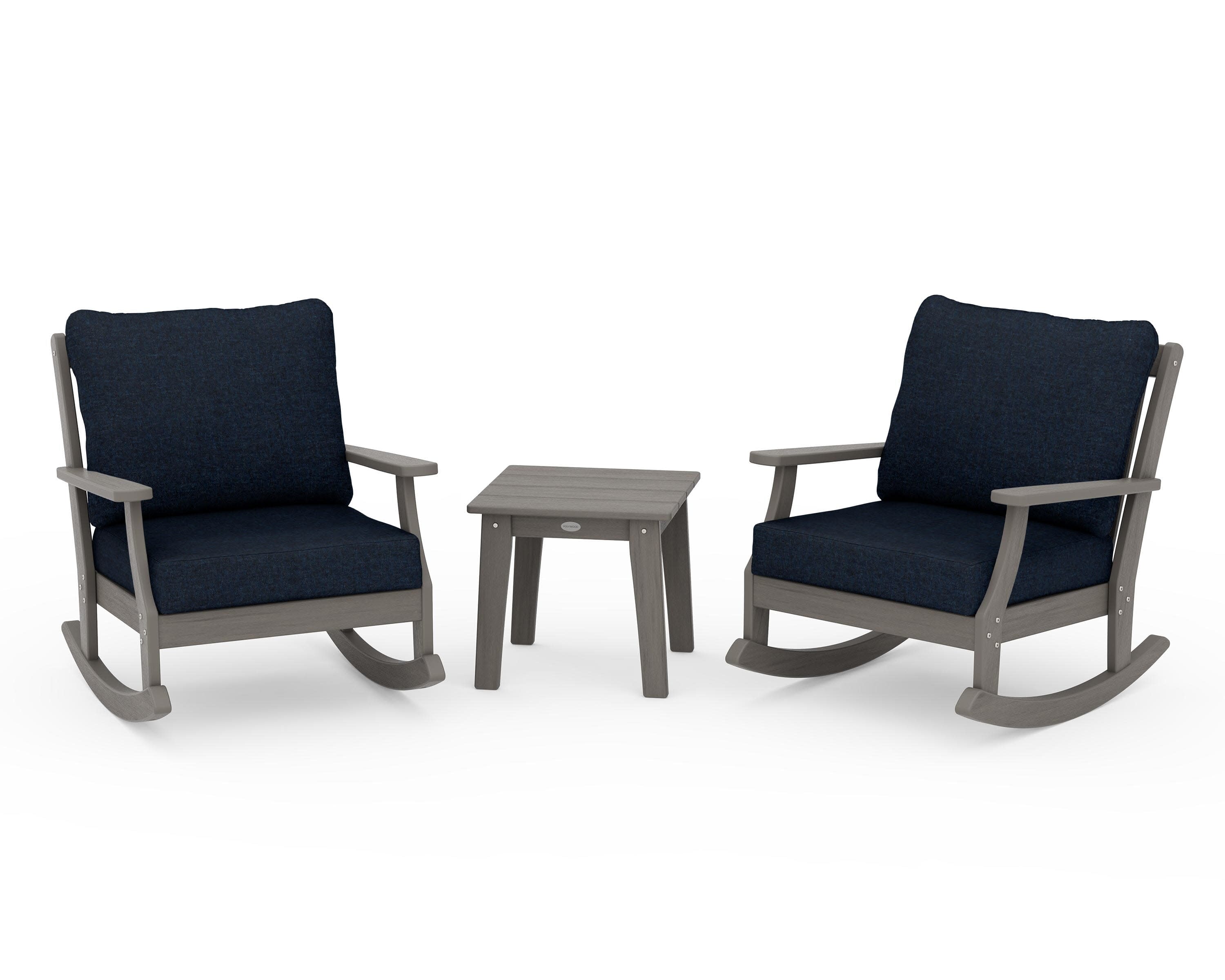 Braxton 3-Piece Deep Seating Rocker Set in Driftwood / Marine Indigo