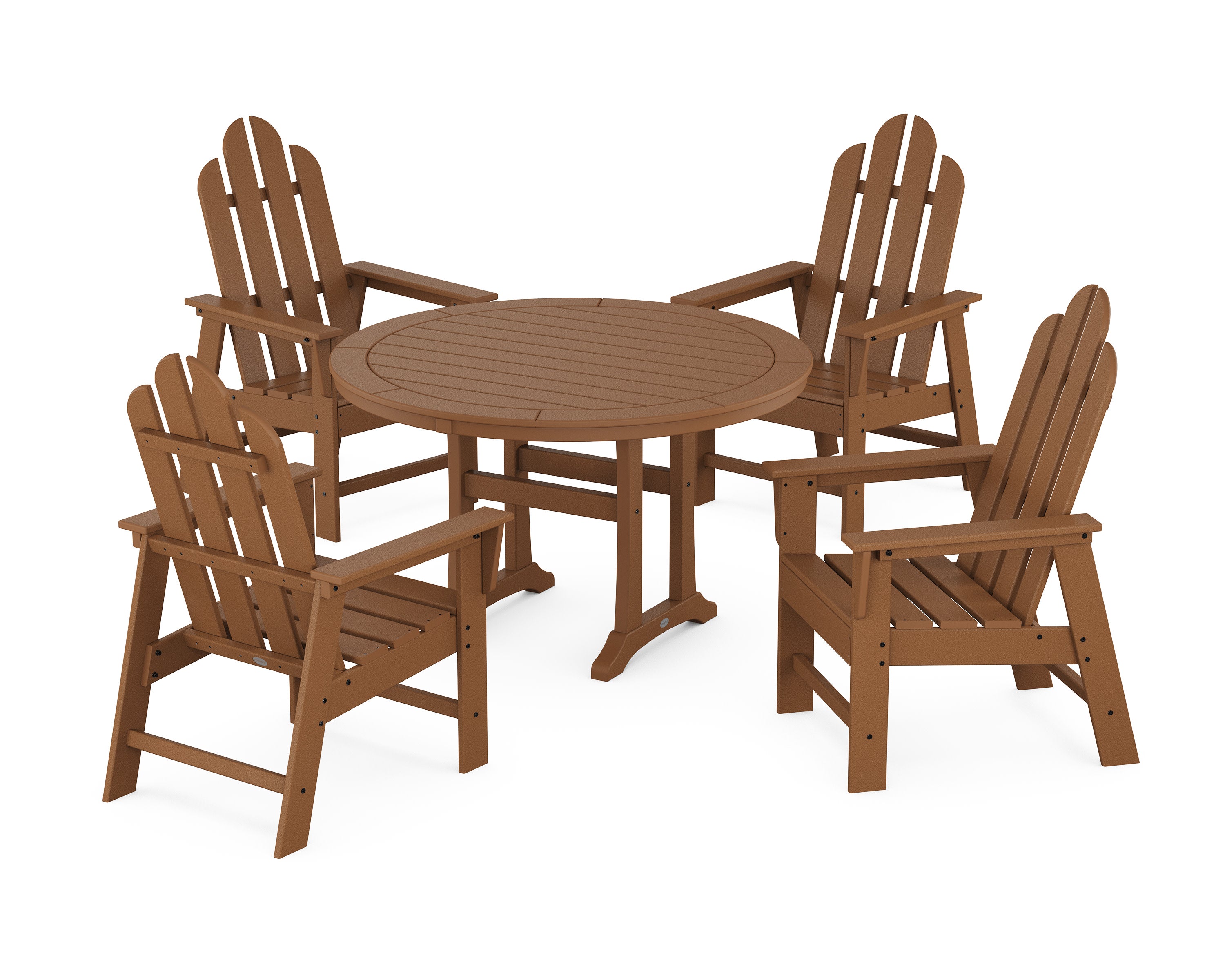 Long Island 5-Piece Round Dining Set with Trestle Legs in Teak