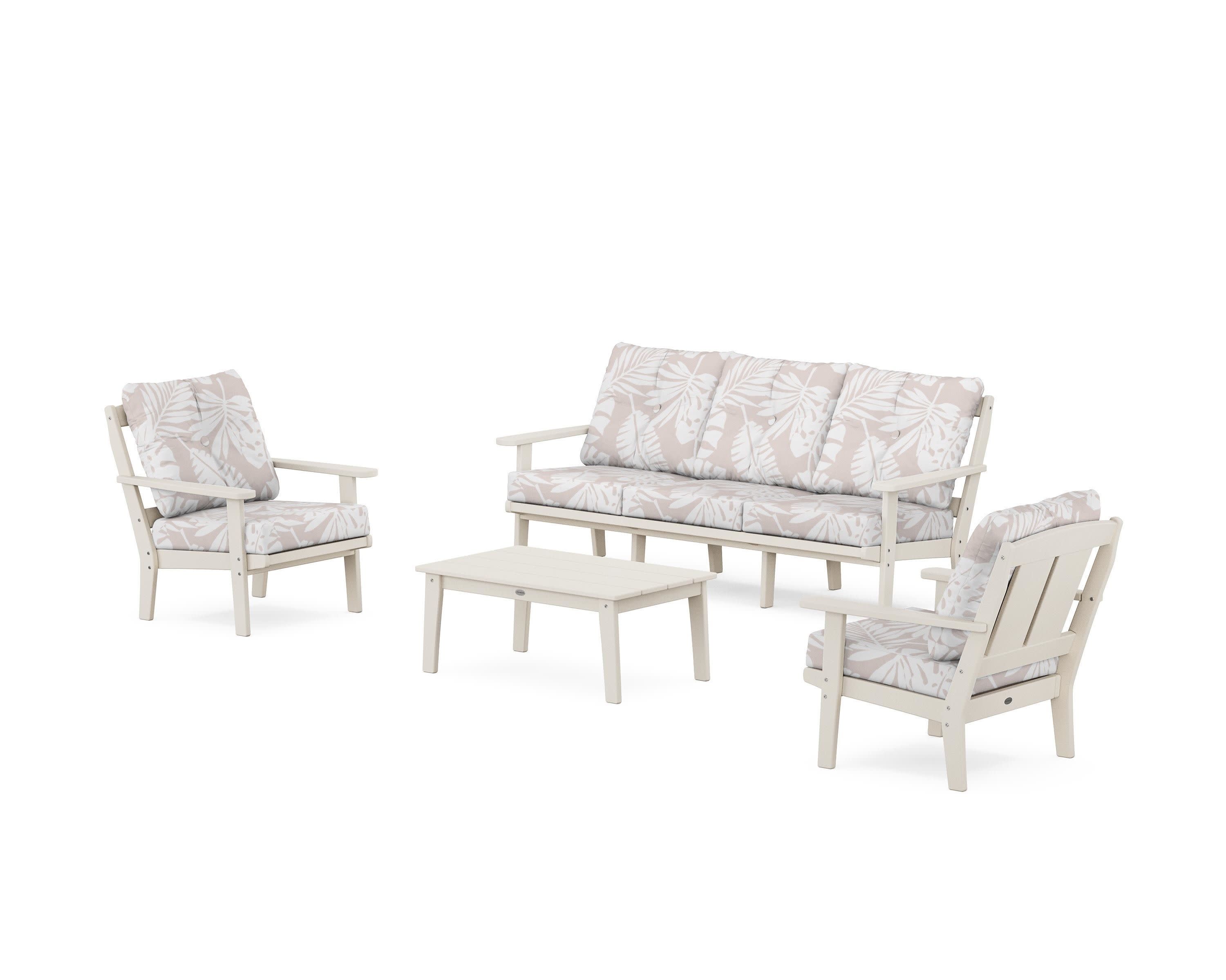 Mission 4-Piece Deep Seating Set with Sofa in Sand / Leaf Dune Burlap