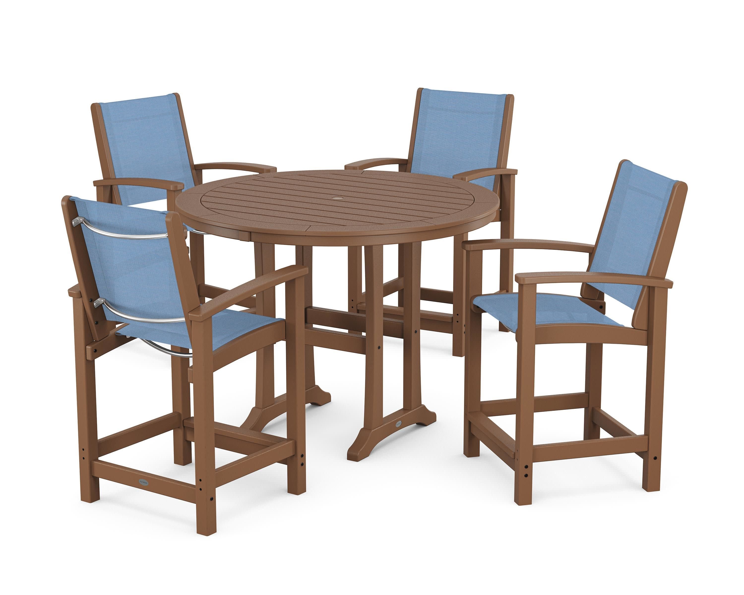 Coastal 5-Piece Counter Set in Teak / Poolside Sling