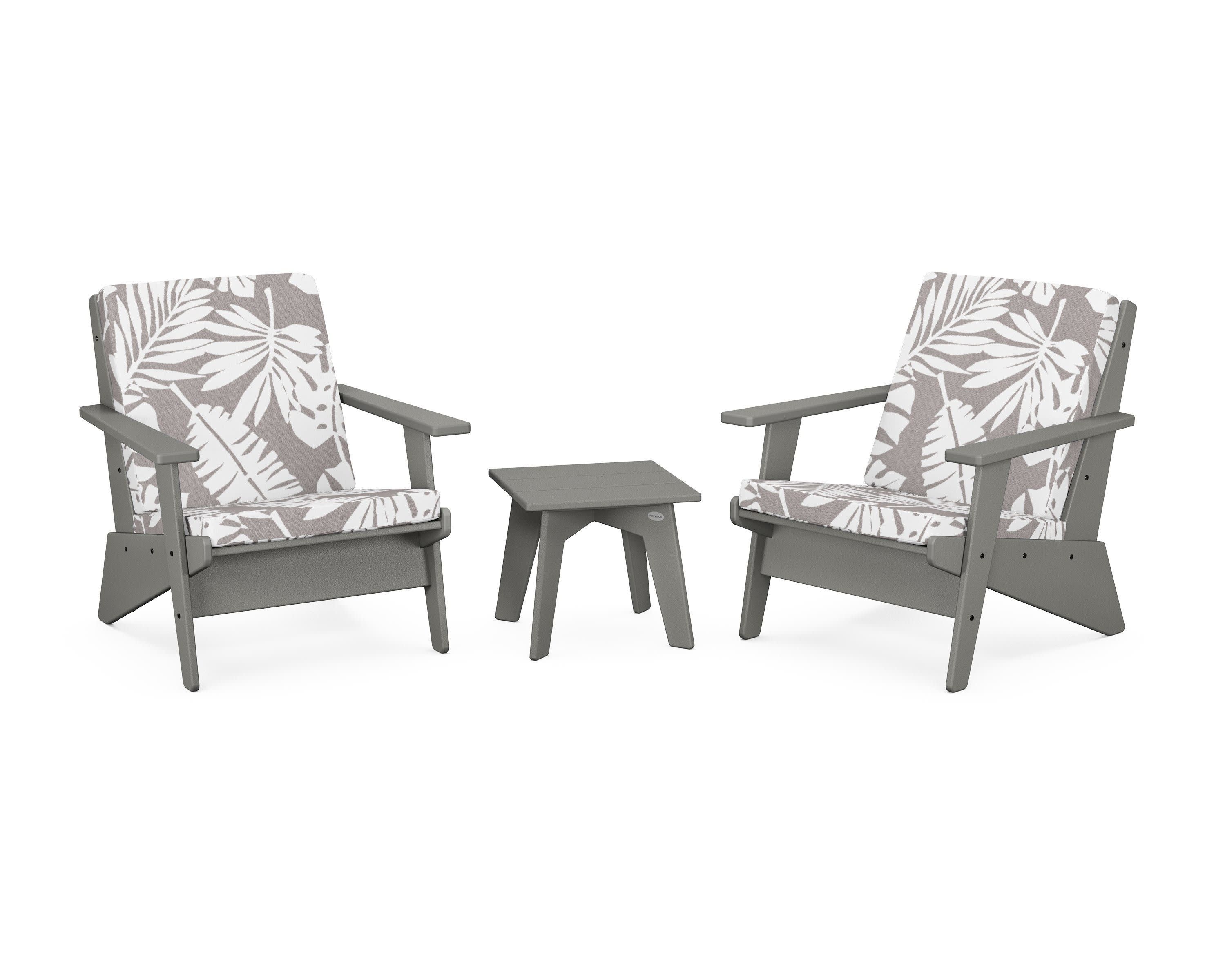 Riviera Modern Lounge 3-Piece Set in Slate Grey / Leaf Grey Mist