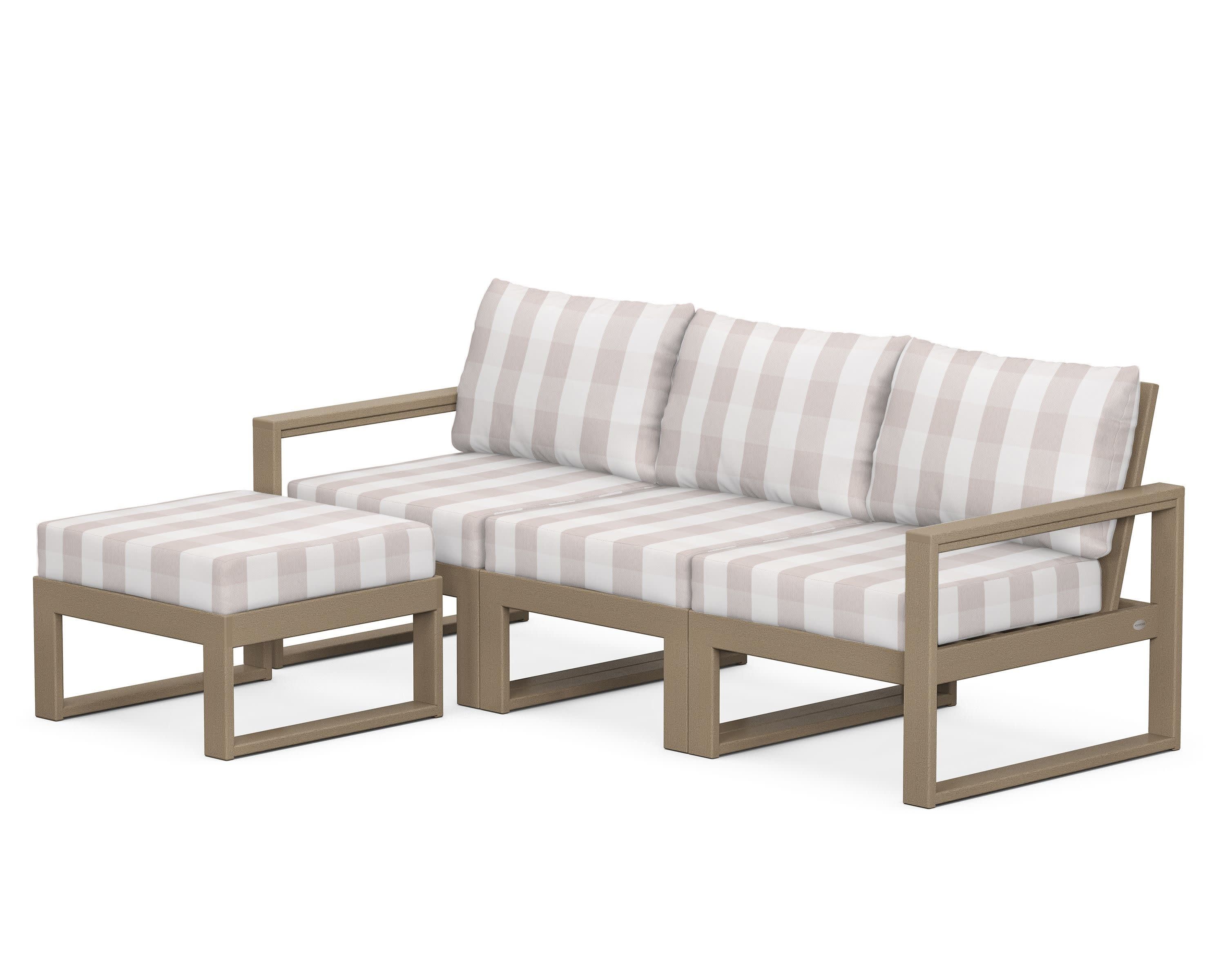 EDGE 4-Piece Modular Deep Seating Set with Ottoman in Vintage Sahara / Buffalo Plaid Dune Burlap