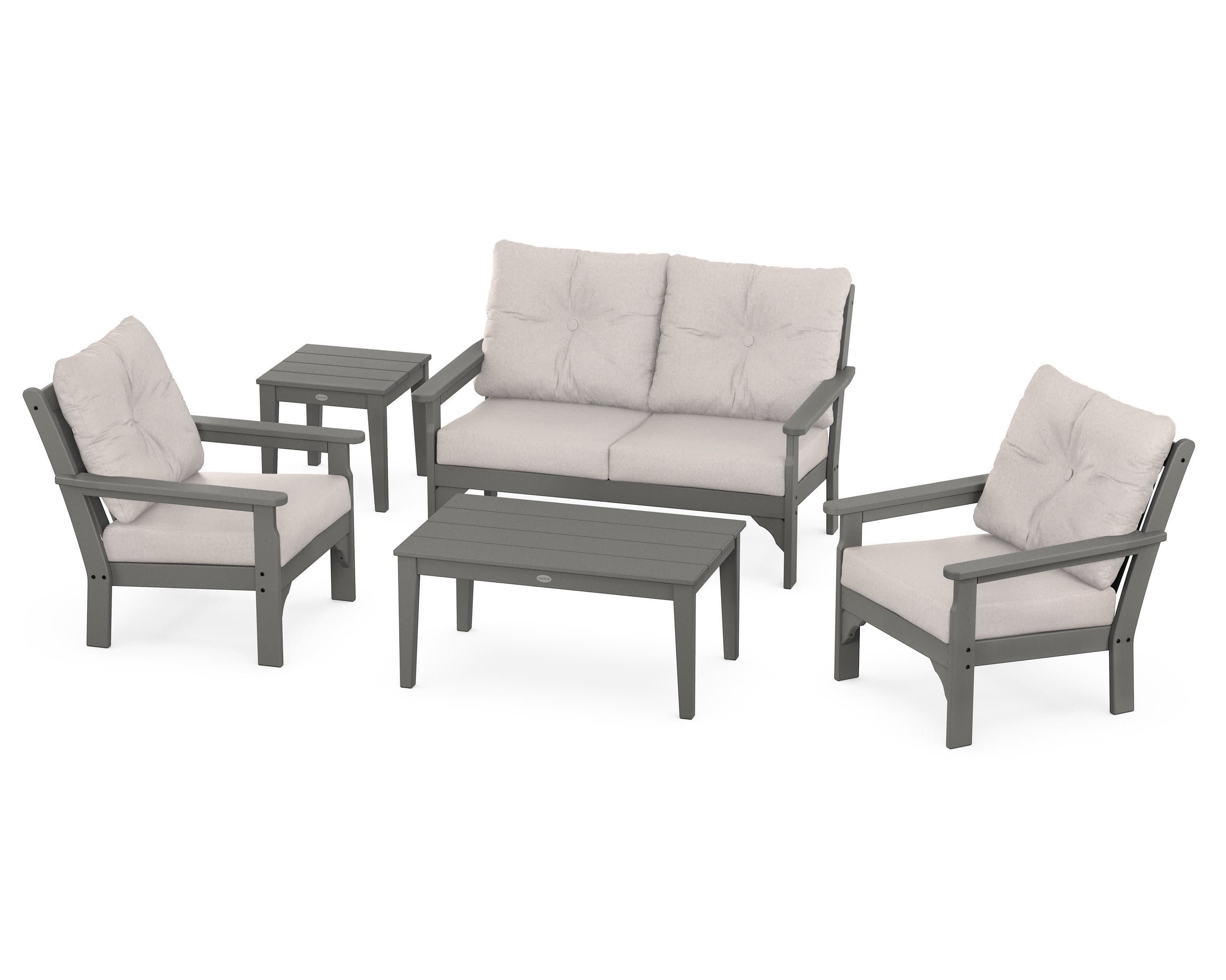 Vineyard 5-Piece Deep Seating Set in Slate Grey / Dune Burlap