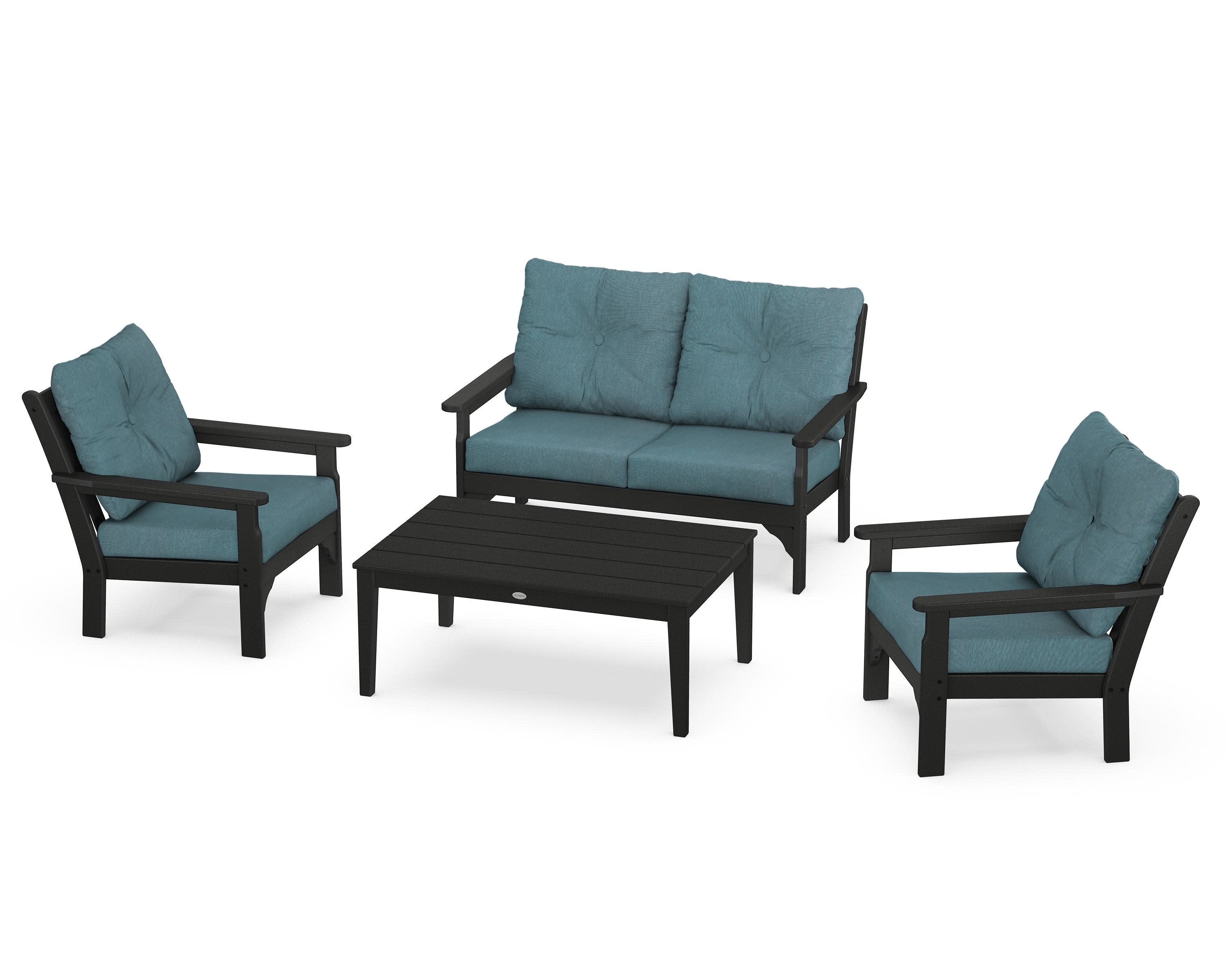 Vineyard 4-Piece Deep Seating Set in Black / Ocean Teal