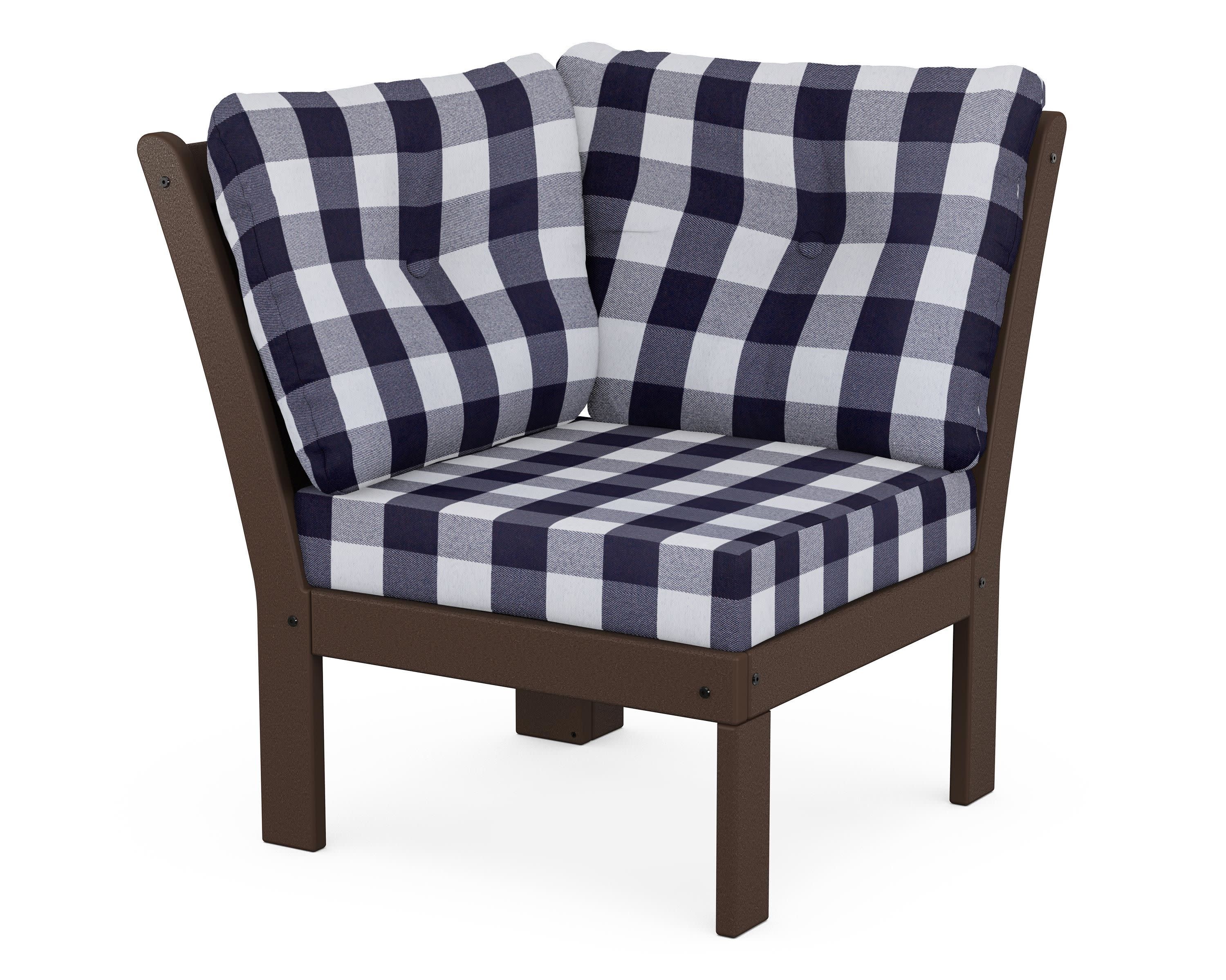 Vineyard Modular Corner Chair in Mahogany / Buffalo Plaid Navy