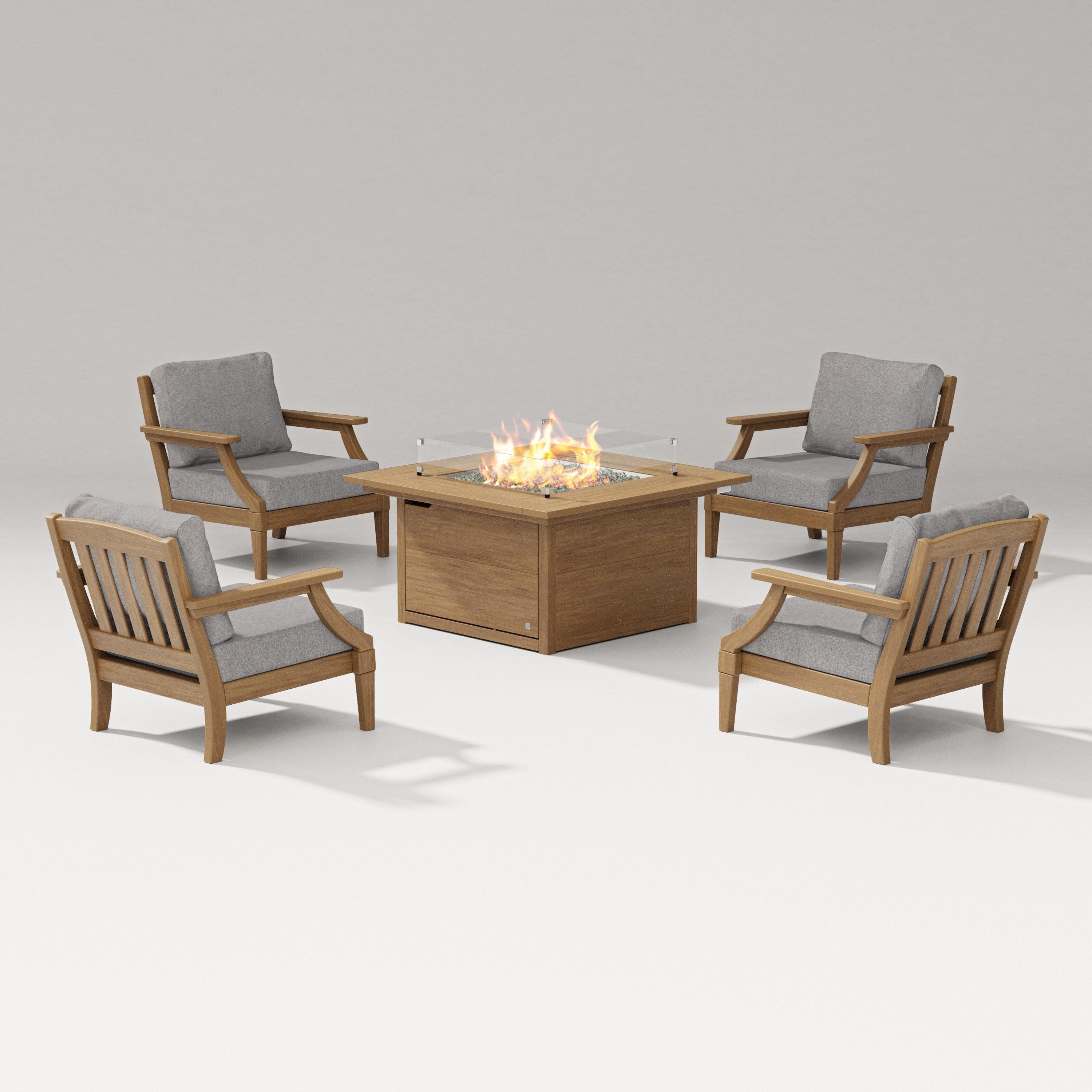 Estate 5-Piece Lounge Fire Table Set in Natural / Grey Mist
