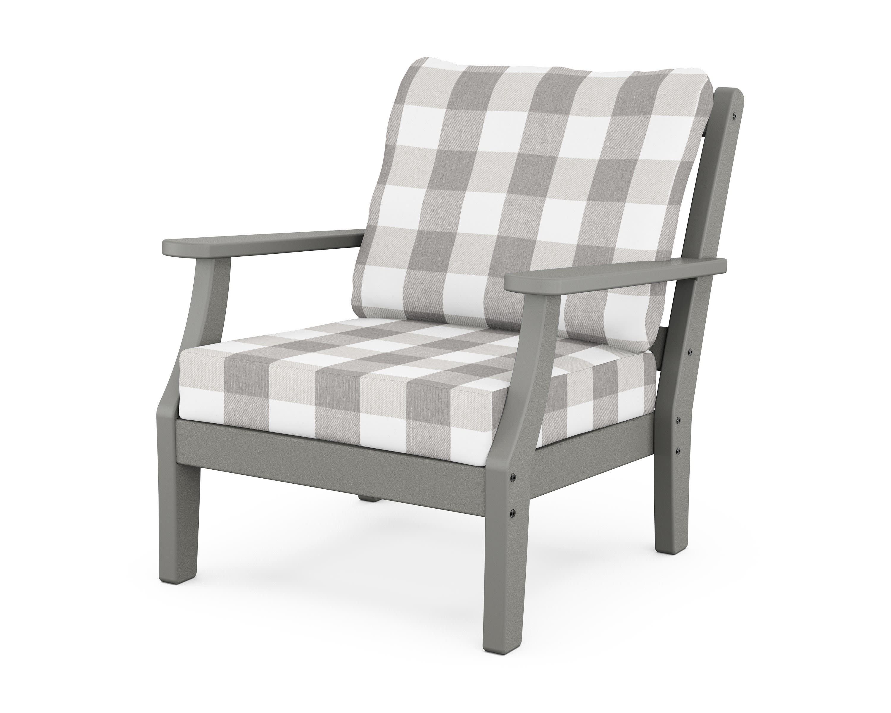 Chinoiserie Deep Seating Chair in Slate Grey / Buffalo Plaid Grey Mist