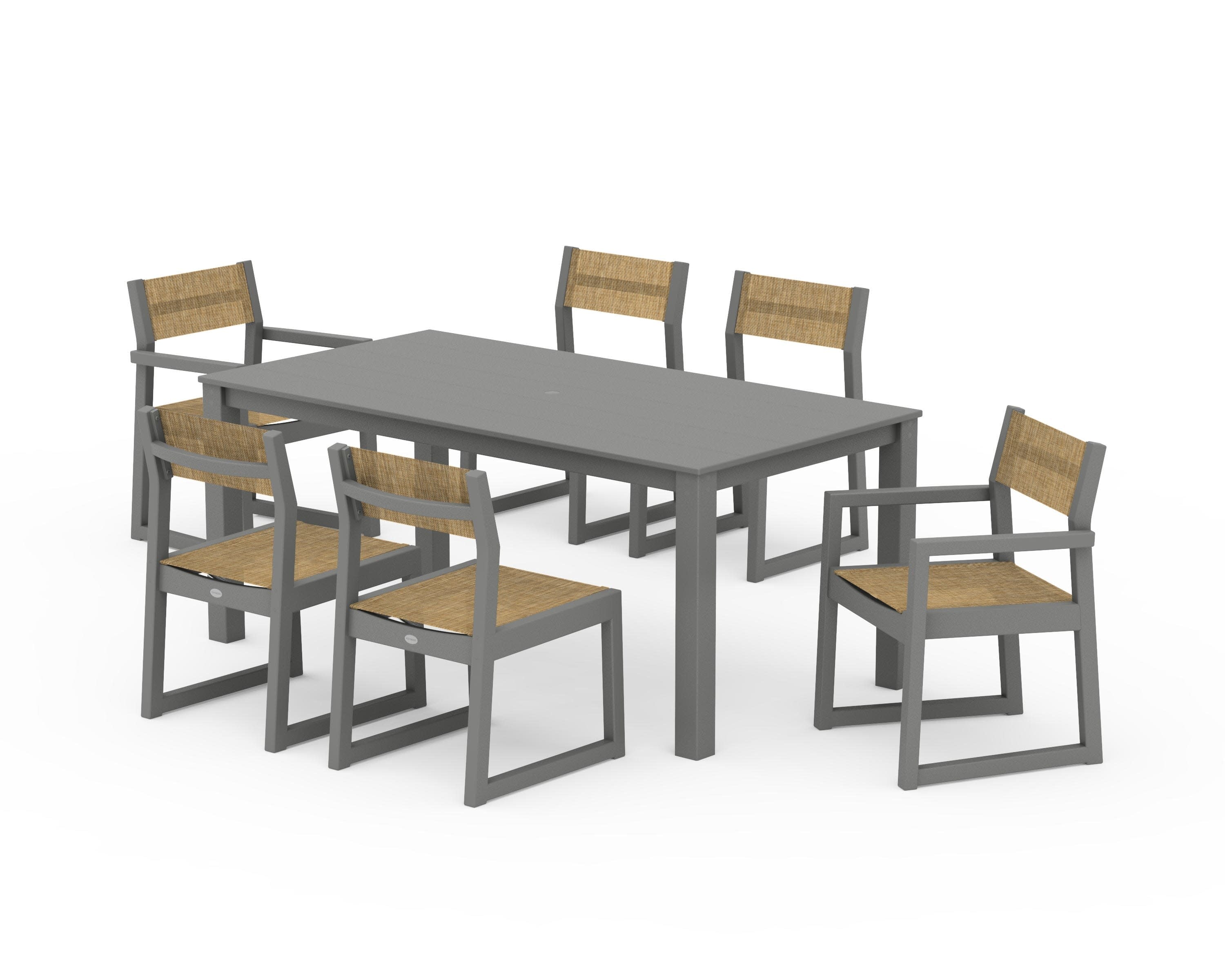 EDGE Sling 7-Piece Parsons Dining Set in Slate Grey / Burlap Sling