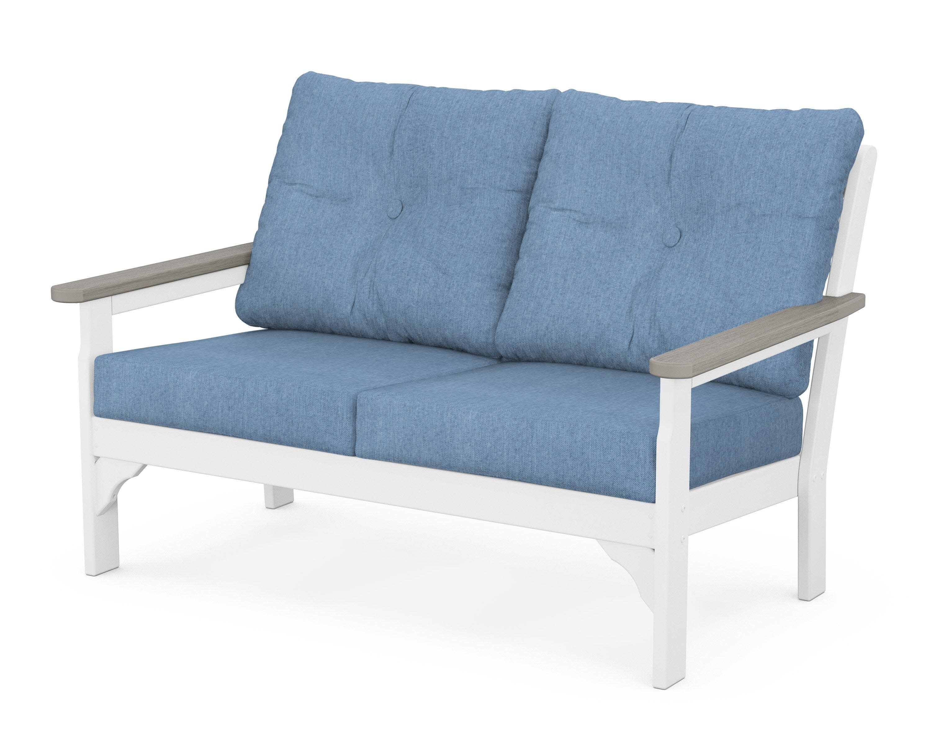 Vineyard Deep Seating Loveseat in White / Driftwood / Sky Blue