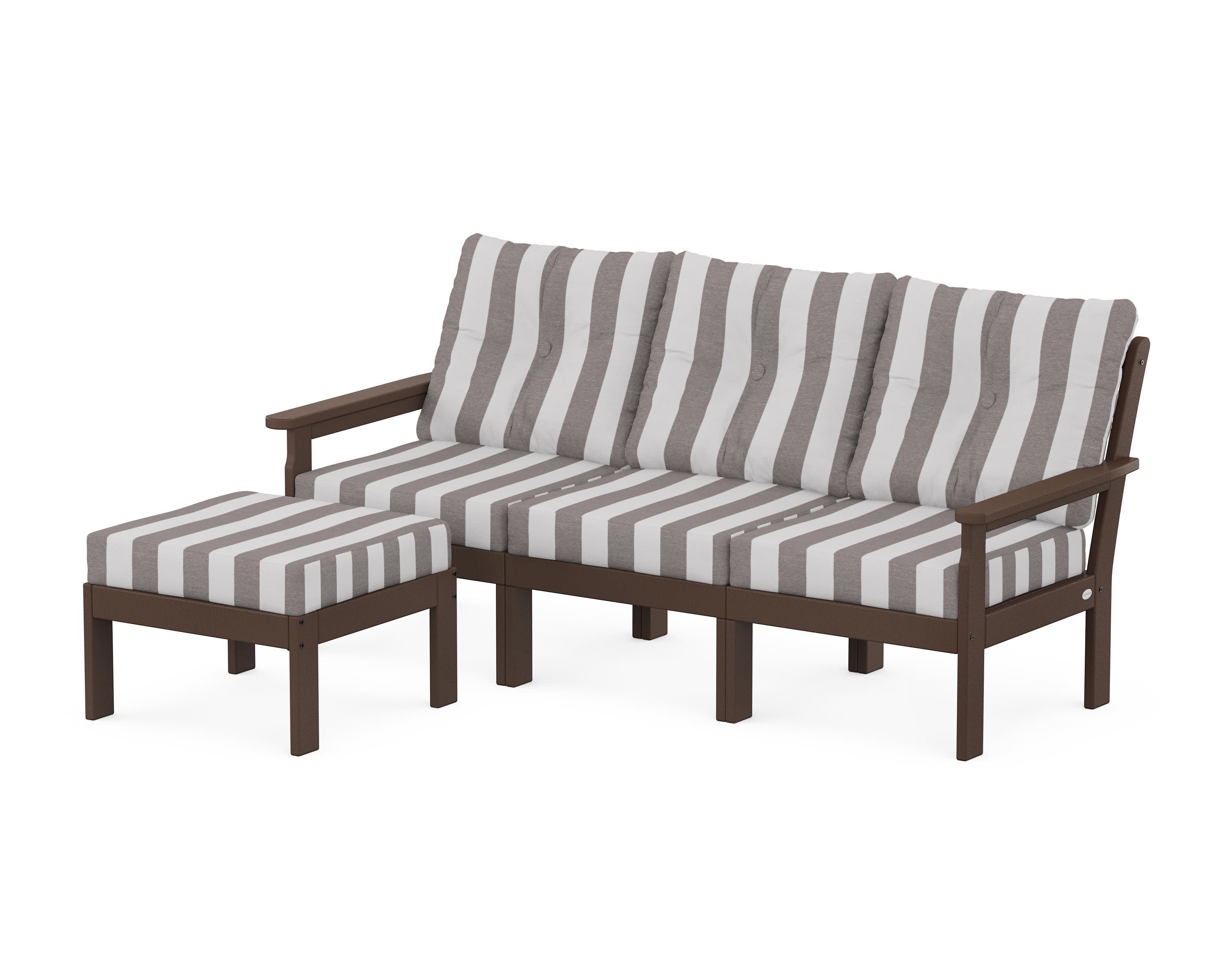 Vineyard 4-Piece Sectional with Ottoman in Mahogany / Cabana Stripe Grey Mist