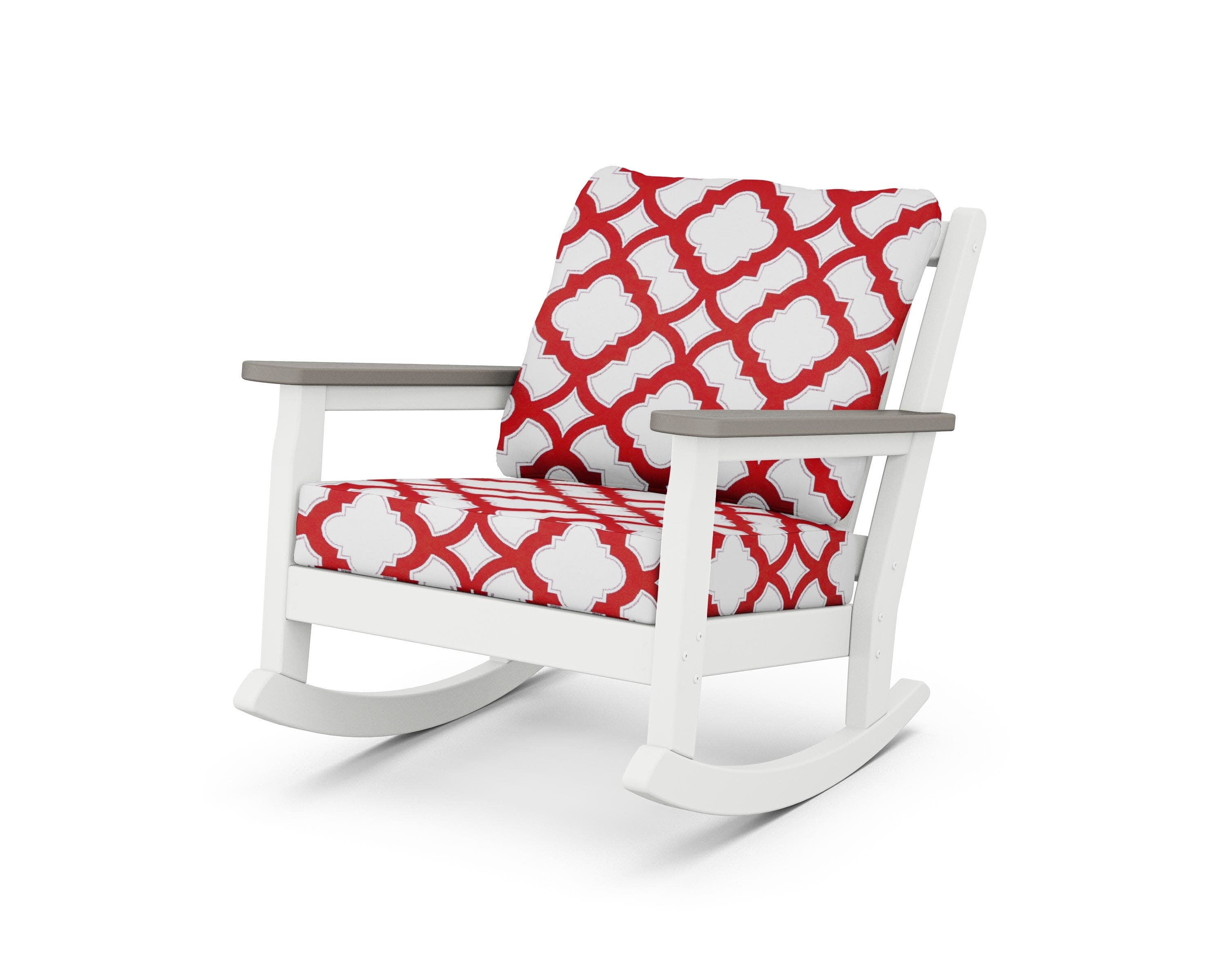 Chippendale Deep Seating Rocking Chair in White / Driftwood / Trellis Crimson