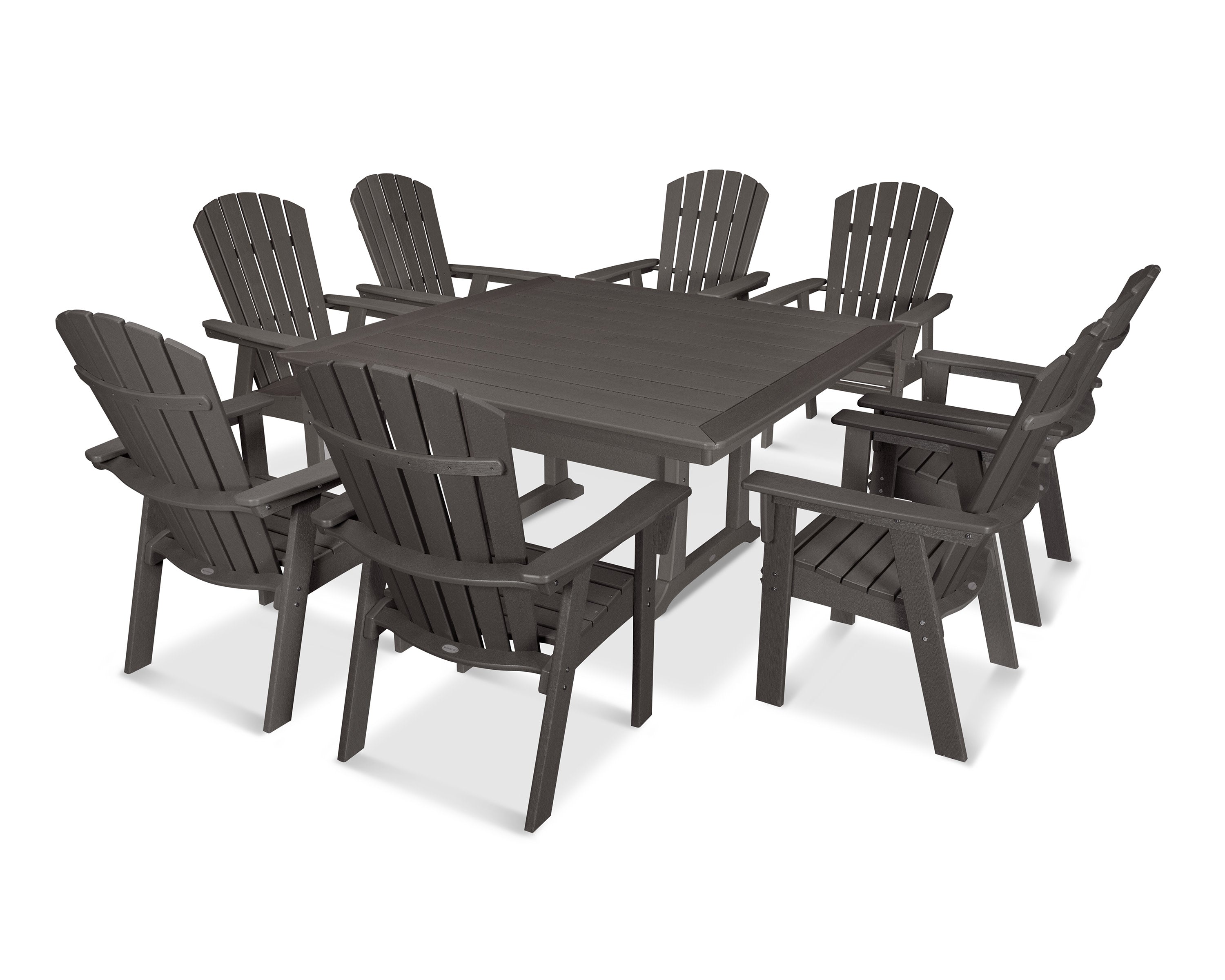 Nautical Adirondack 9-Piece Trestle Dining Set in Vintage Coffee
