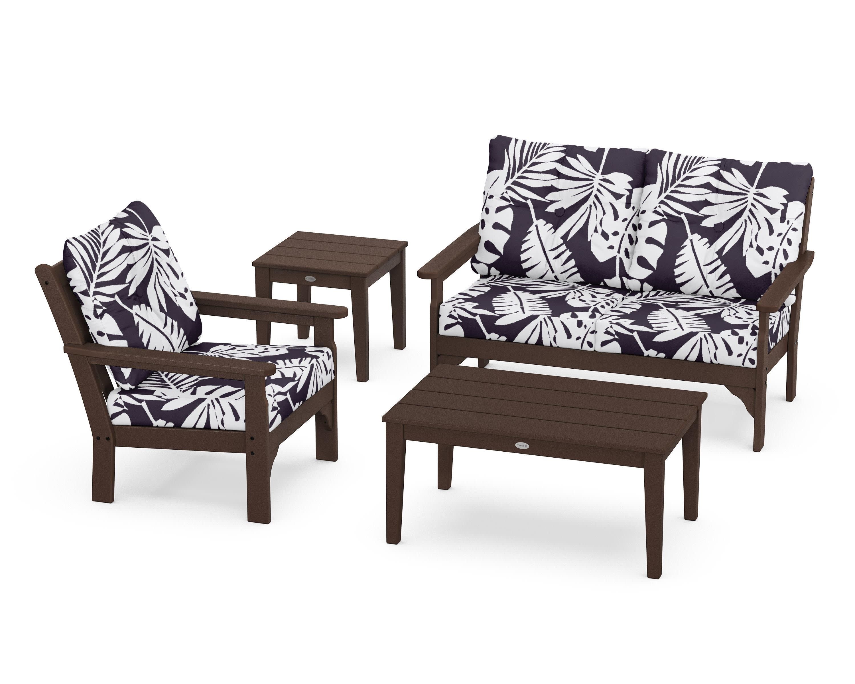 Vineyard 4-Piece Deep Seating Set in Mahogany / Leaf Navy