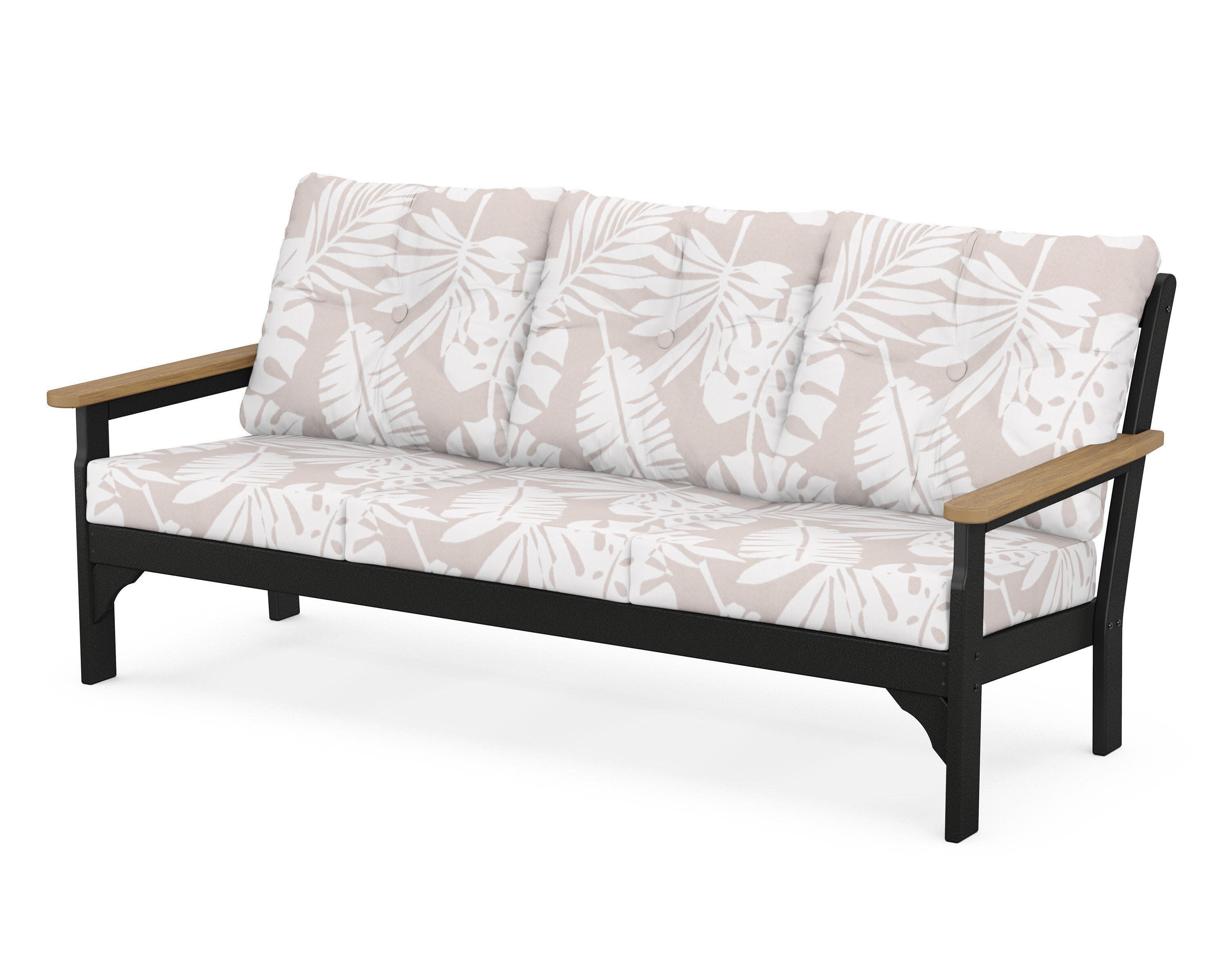 Vineyard Deep Seating Sofa in Black / Natural / Leaf Dune Burlap