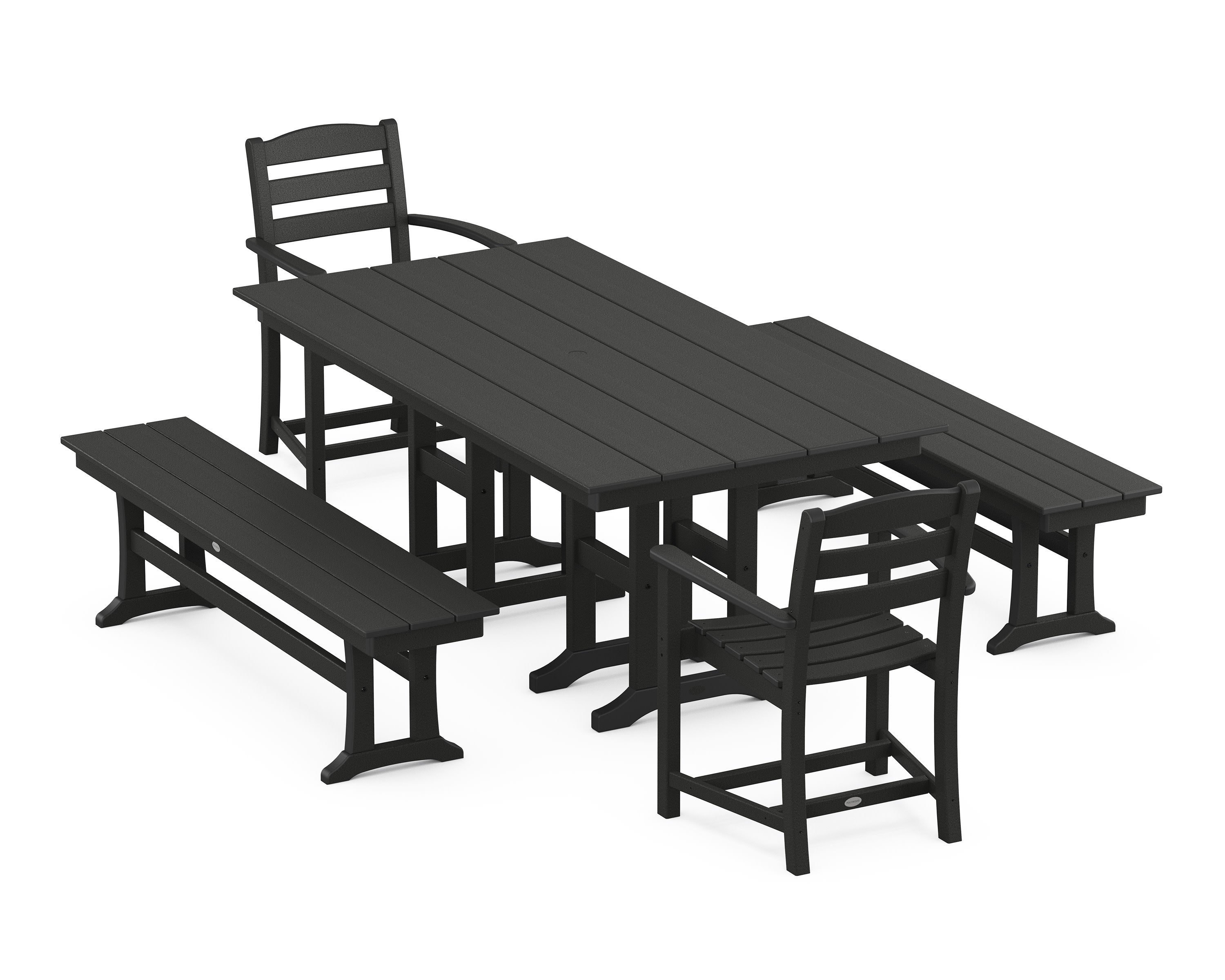 La Casa Caf 5-Piece Farmhouse Dining Set with Benches in Black