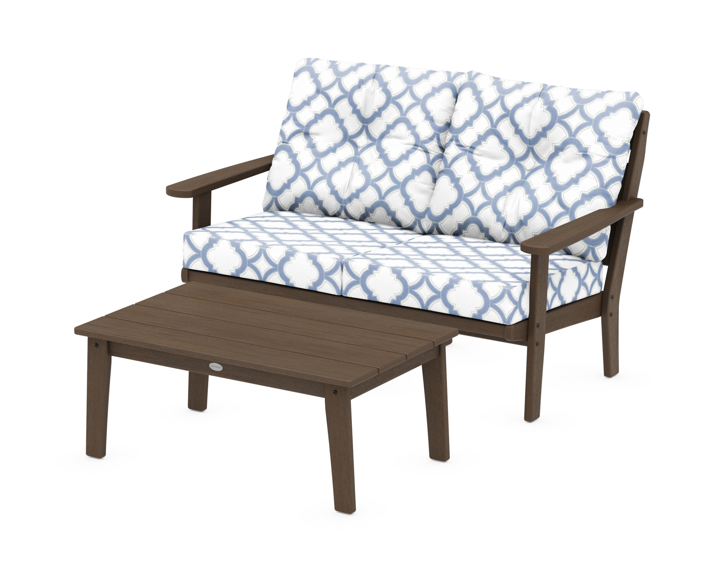 Lakeside 2-Piece Lounge Loveseat Set in Kona / Trellis Sky Blue