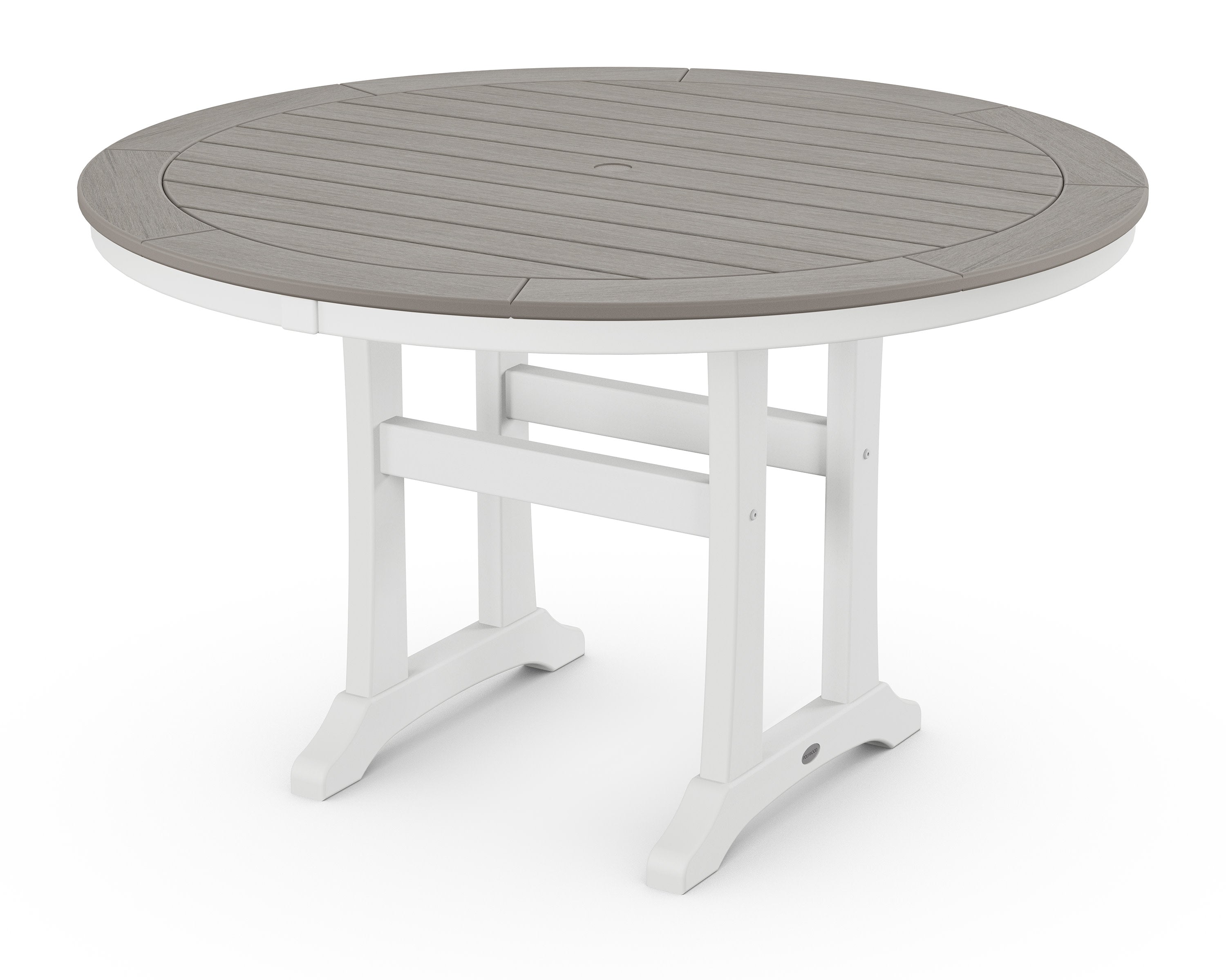 Nautical Trestle 48" Round Dining Table in White / Driftwood