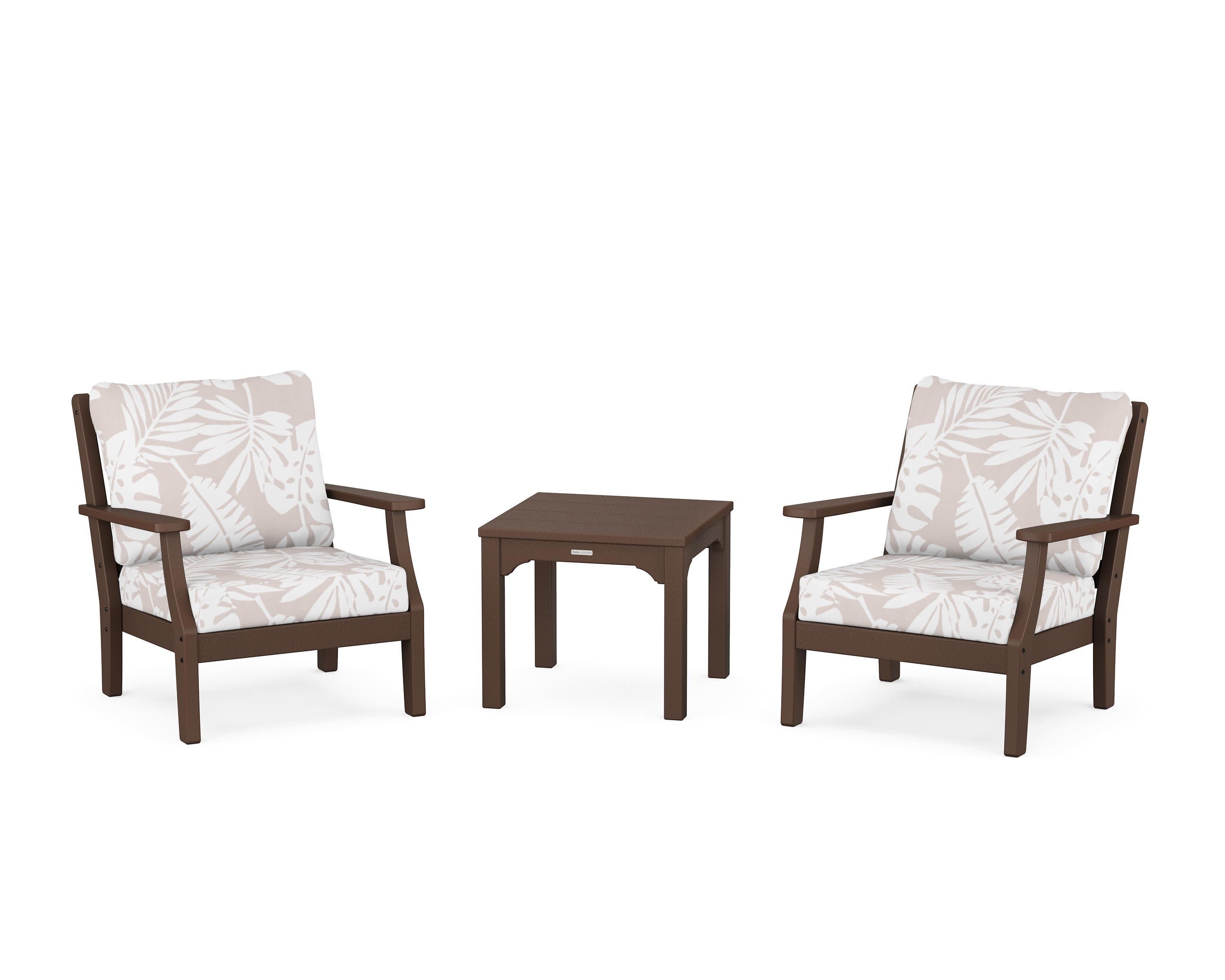 Chinoiserie 3-Piece Deep Seating Set in Mahogany / Leaf Dune Burlap