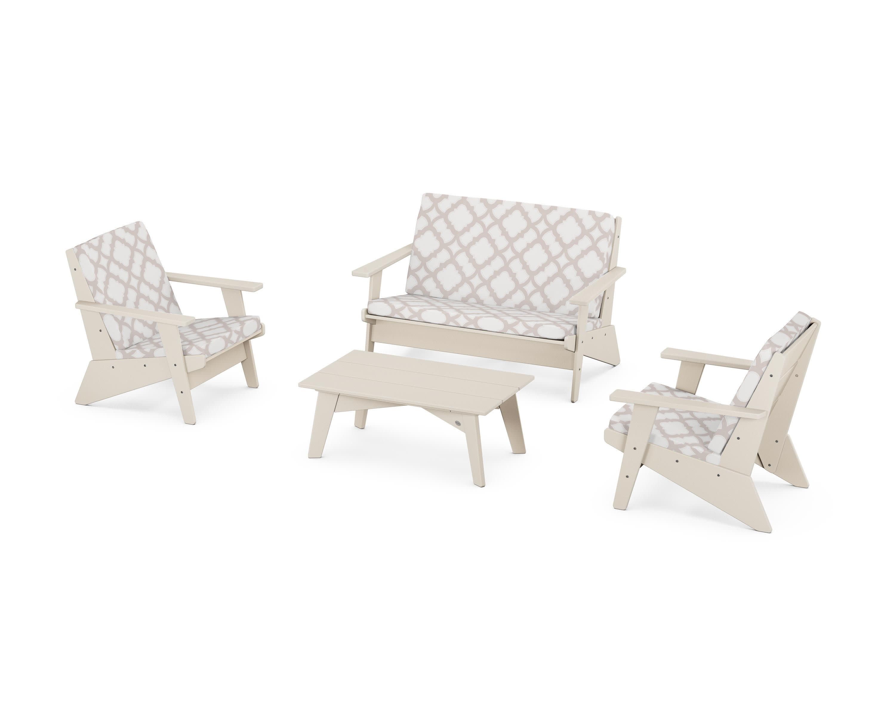 Riviera Modern Lounge 4-Piece Set in Sand / Trellis Dune Burlap