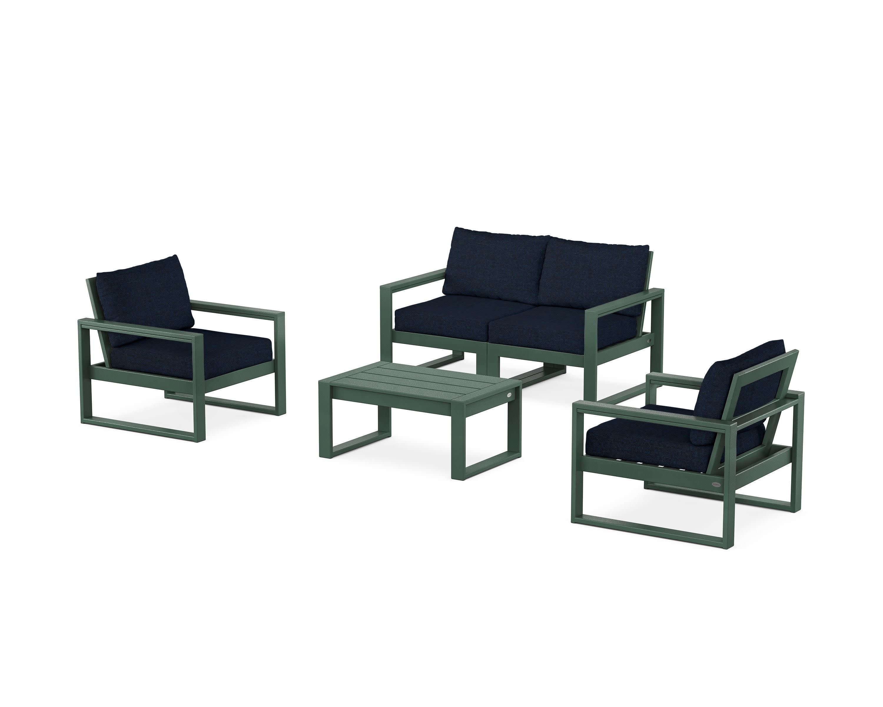 EDGE Sectional 4-Piece Deep Seating Set with Loveseat in Green / Marine Indigo
