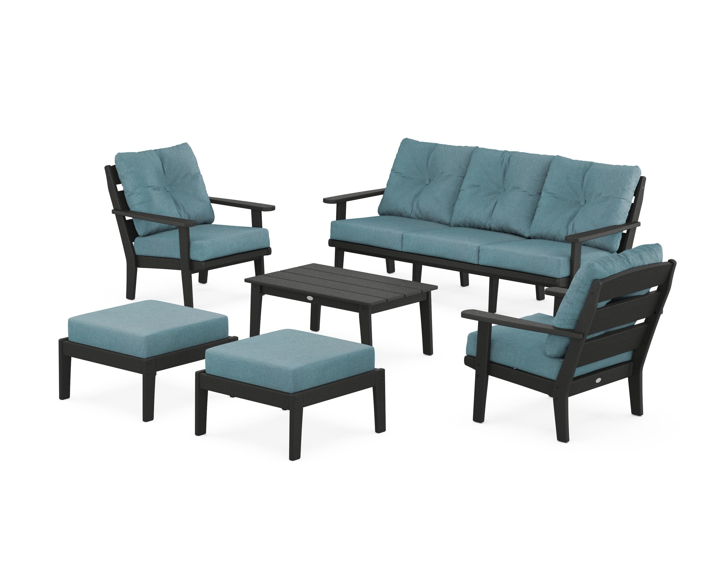 Lakeside 6-Piece Lounge Sofa Set in Black / Ocean Teal
