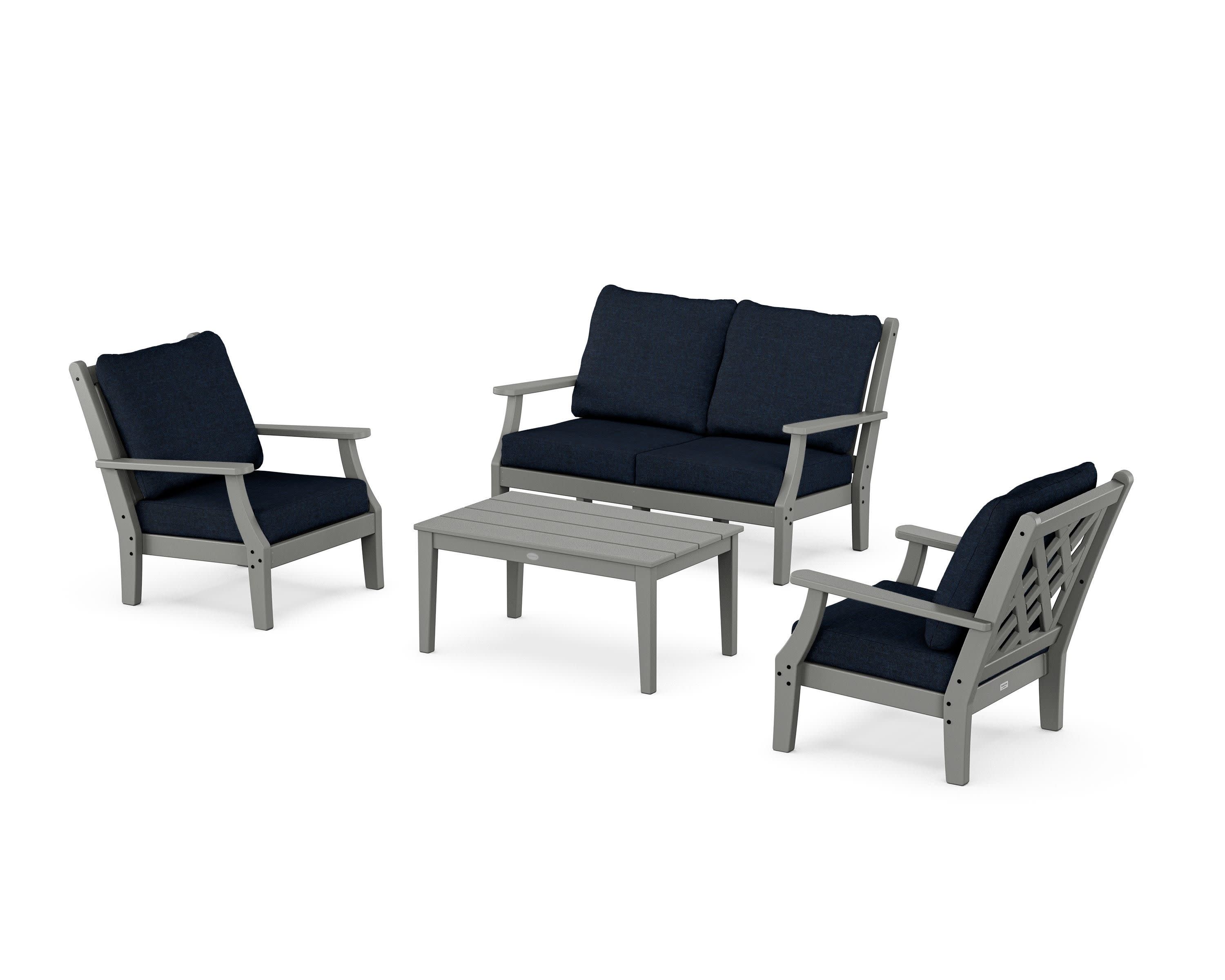 Wovendale 4-Piece Deep Seating Set with Loveseat in Slate Grey / Marine Indigo