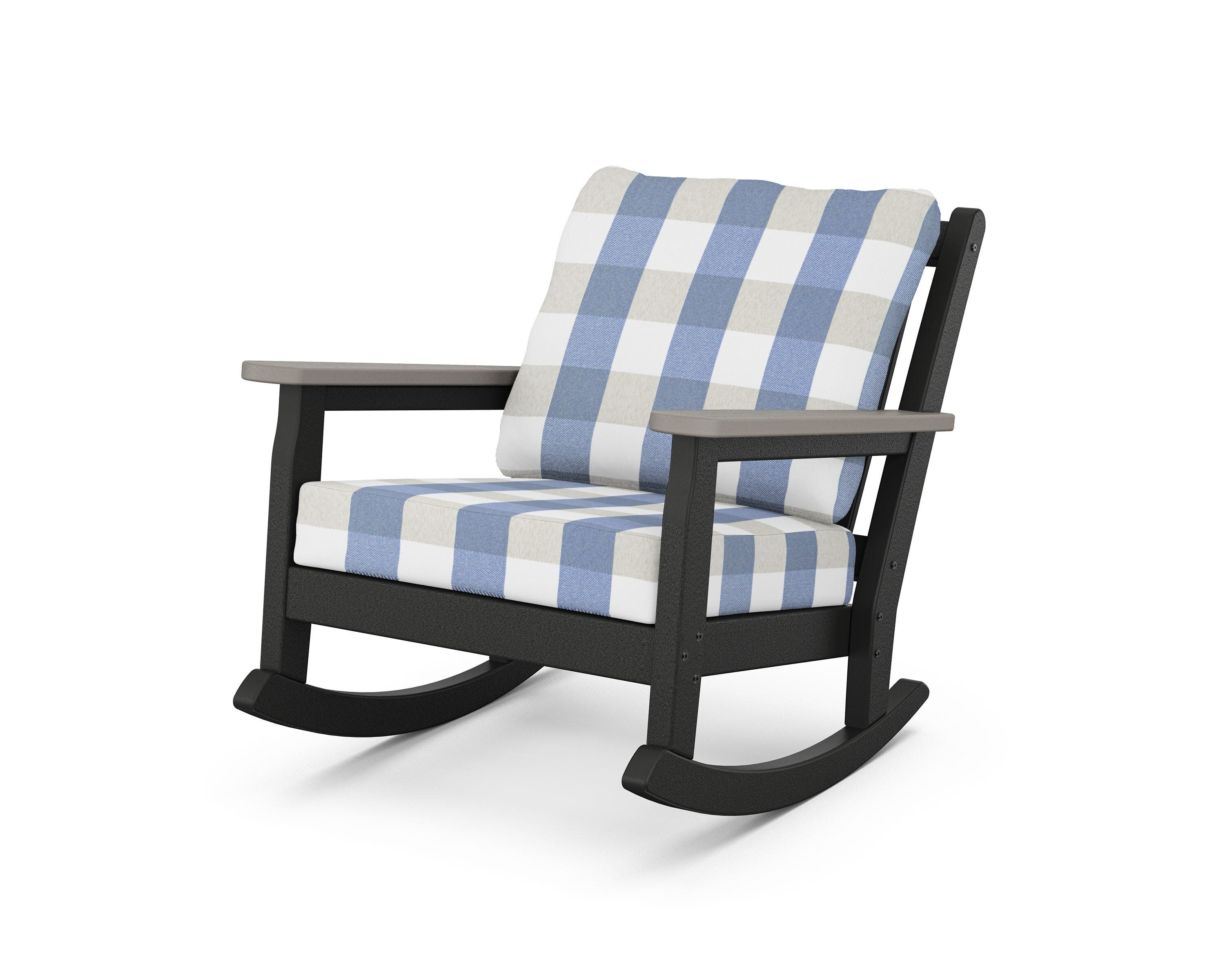 Chippendale Deep Seating Rocking Chair in Black / Driftwood / Buffalo Plaid Sky Blue