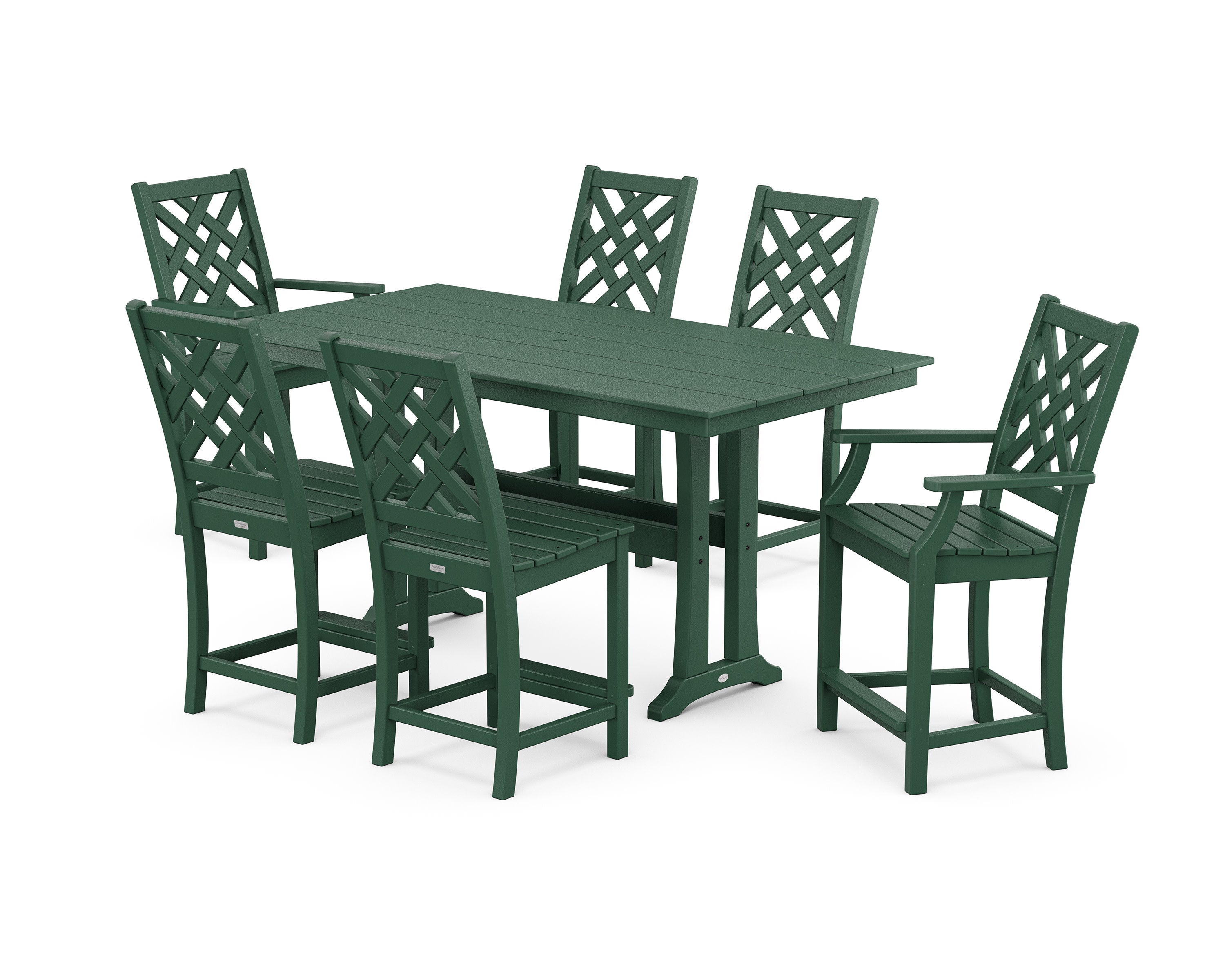 Wovendale 7-Piece Farmhouse Counter Set with Trestle Legs in Green