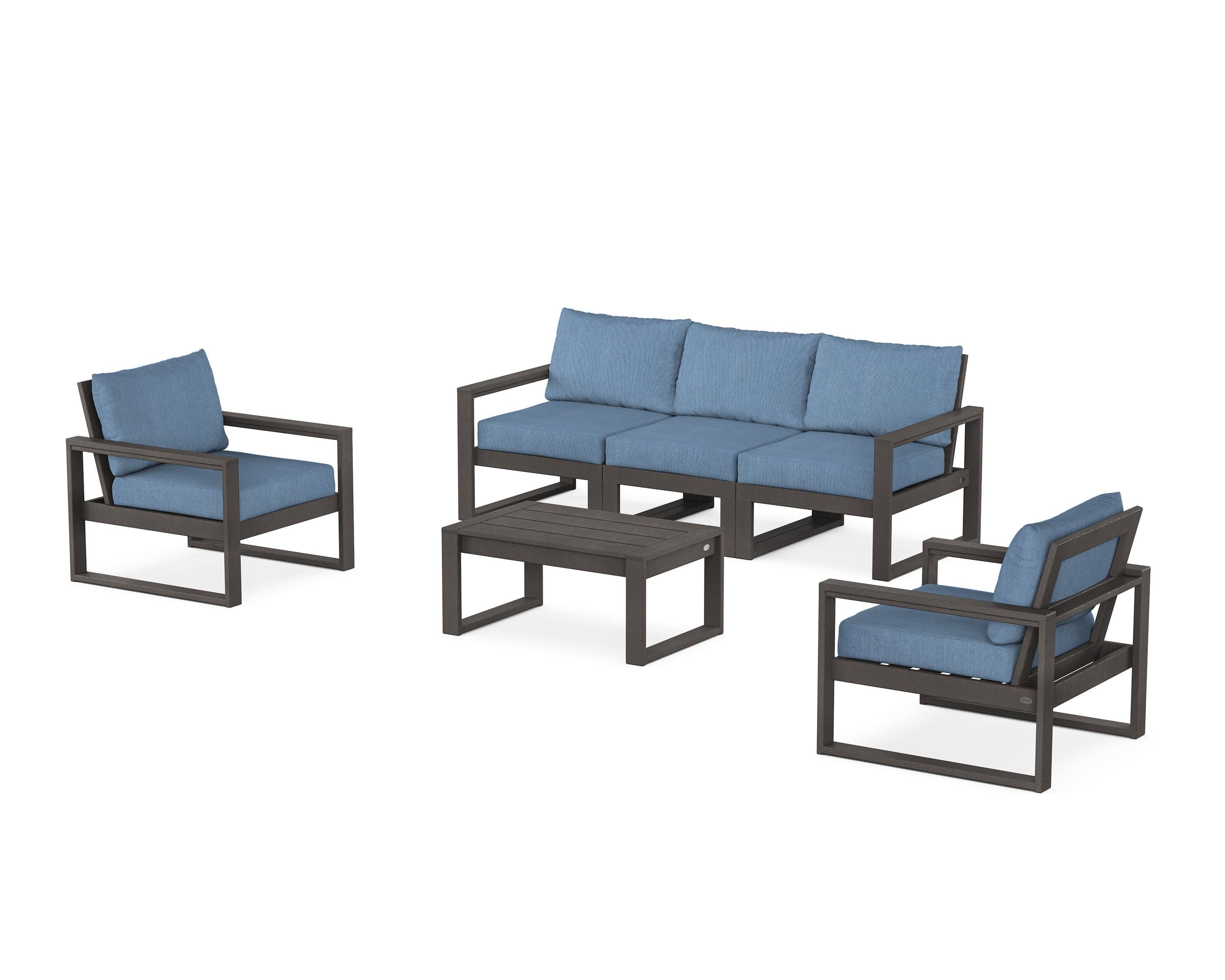EDGE Sectional 4-Piece Deep Seating Set with Sofa in Vintage Coffee / Sky Blue