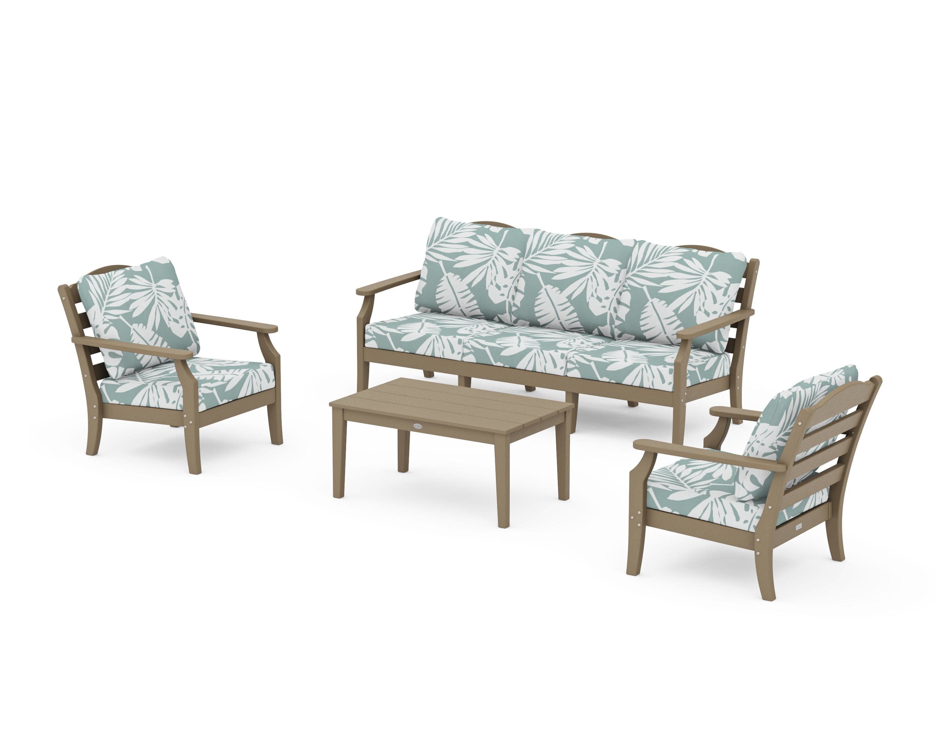 Savannah 4-Piece Deep Seating Set with Sofa in Vintage Sahara / Leaf Glacier Spa