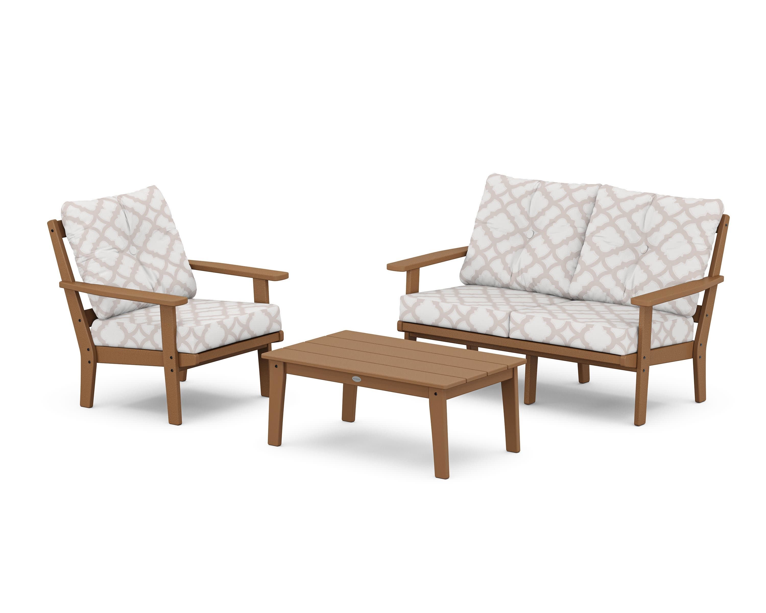 Oxford 3-Piece Deep Seating Set with Loveseat in Teak / Trellis Dune Burlap