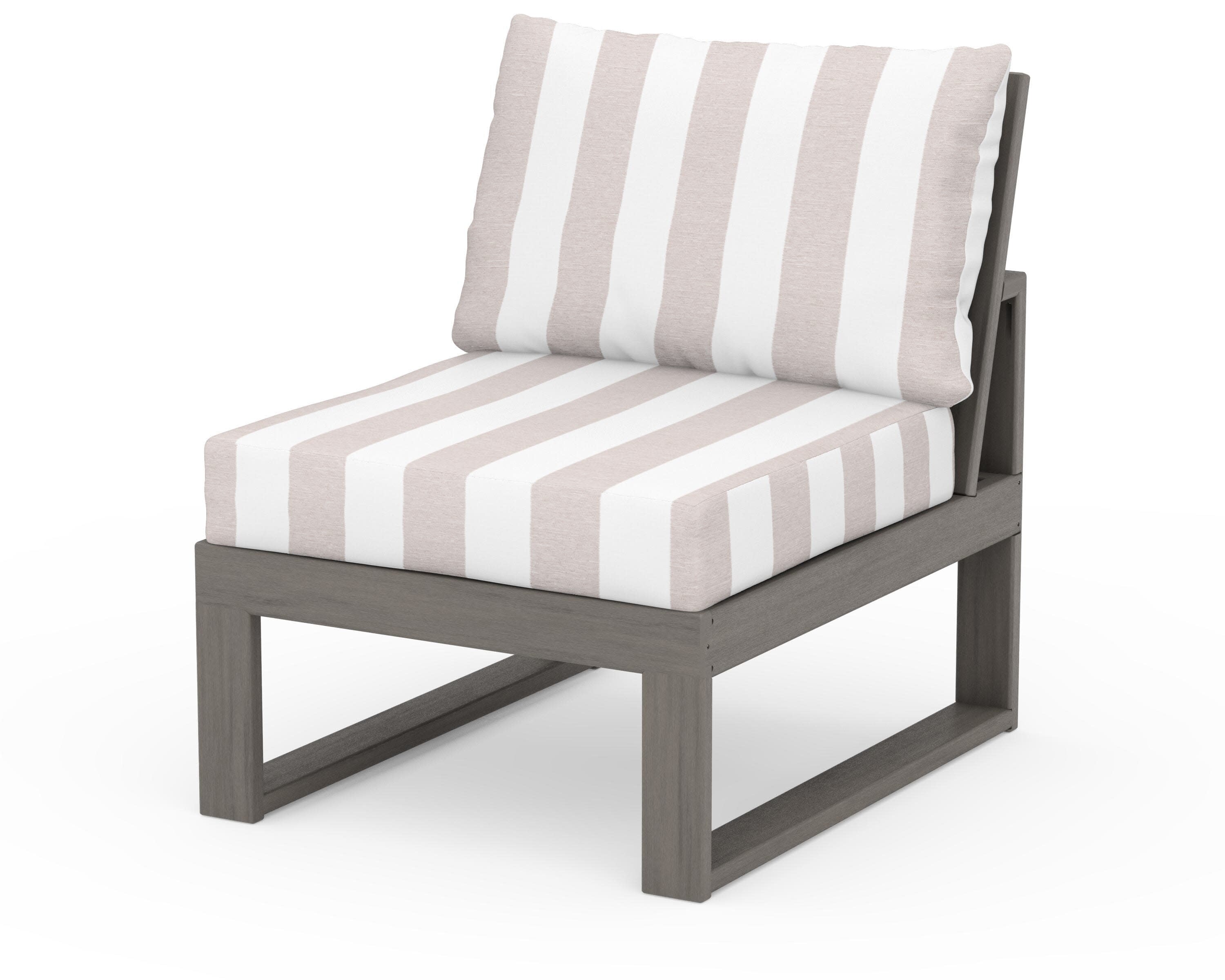 Modular Armless Chair in Driftwood / Cabana Stripe Dune Burlap