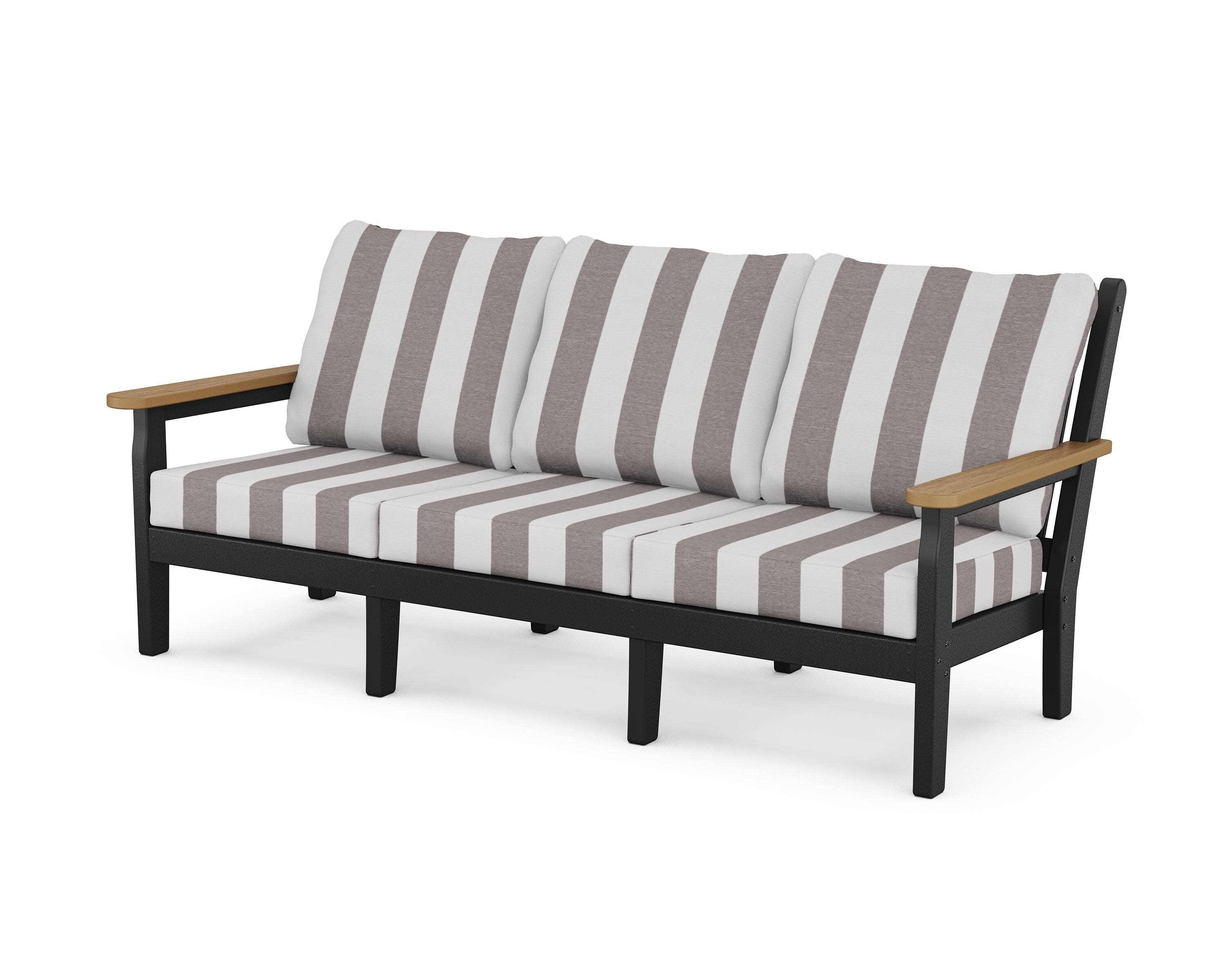 Chippendale Deep Seating Sofa in Black / Natural / Cabana Stripe Grey Mist
